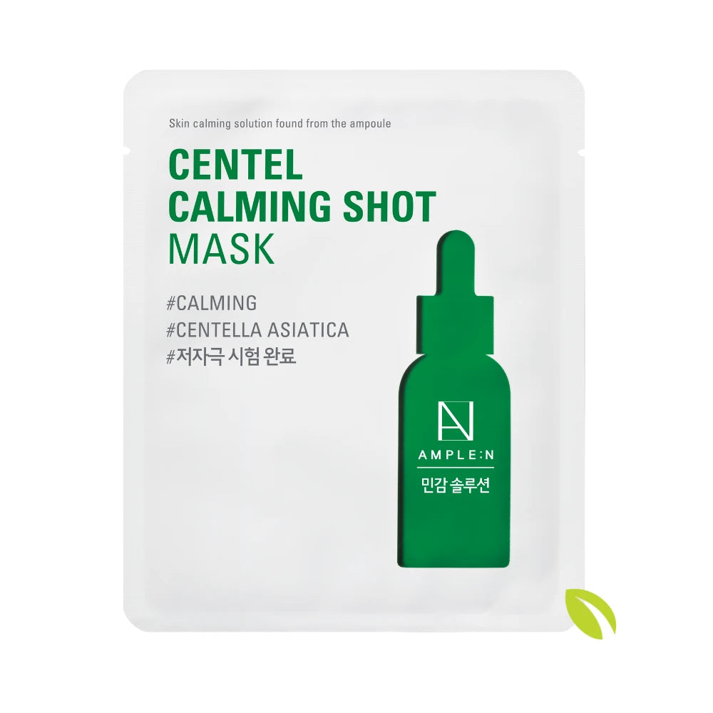 AMPLE:N Centel Calming Shot Mask - 10 Sheet Pack (25ml Each) | Hydrating & Soothing Facial Mask for Sensitive Skin | Perfect for Daily Skincare Routine & Relaxation