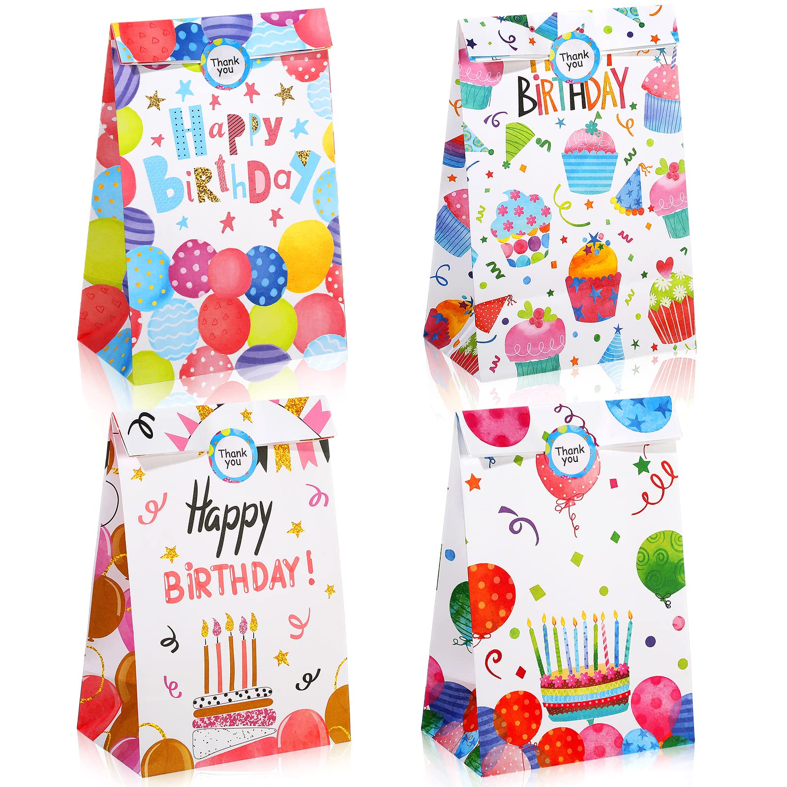 24-Piece Birthday Party Favor Gift Bags with Seal Stickers - Bulk Goodie Bags for Candy, Treats & Small Gifts - Perfect for Birthday Parties, Baby Showers & School Events