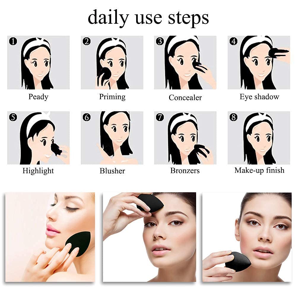 VNZ Oval Makeup Sponge & Foundation Brush Set - 2 Beauty Blenders + 1 Professional Oval Brush for Liquid, Cream & Powder Makeup Application - Perfect for Contouring, Blending & Everyday Makeup