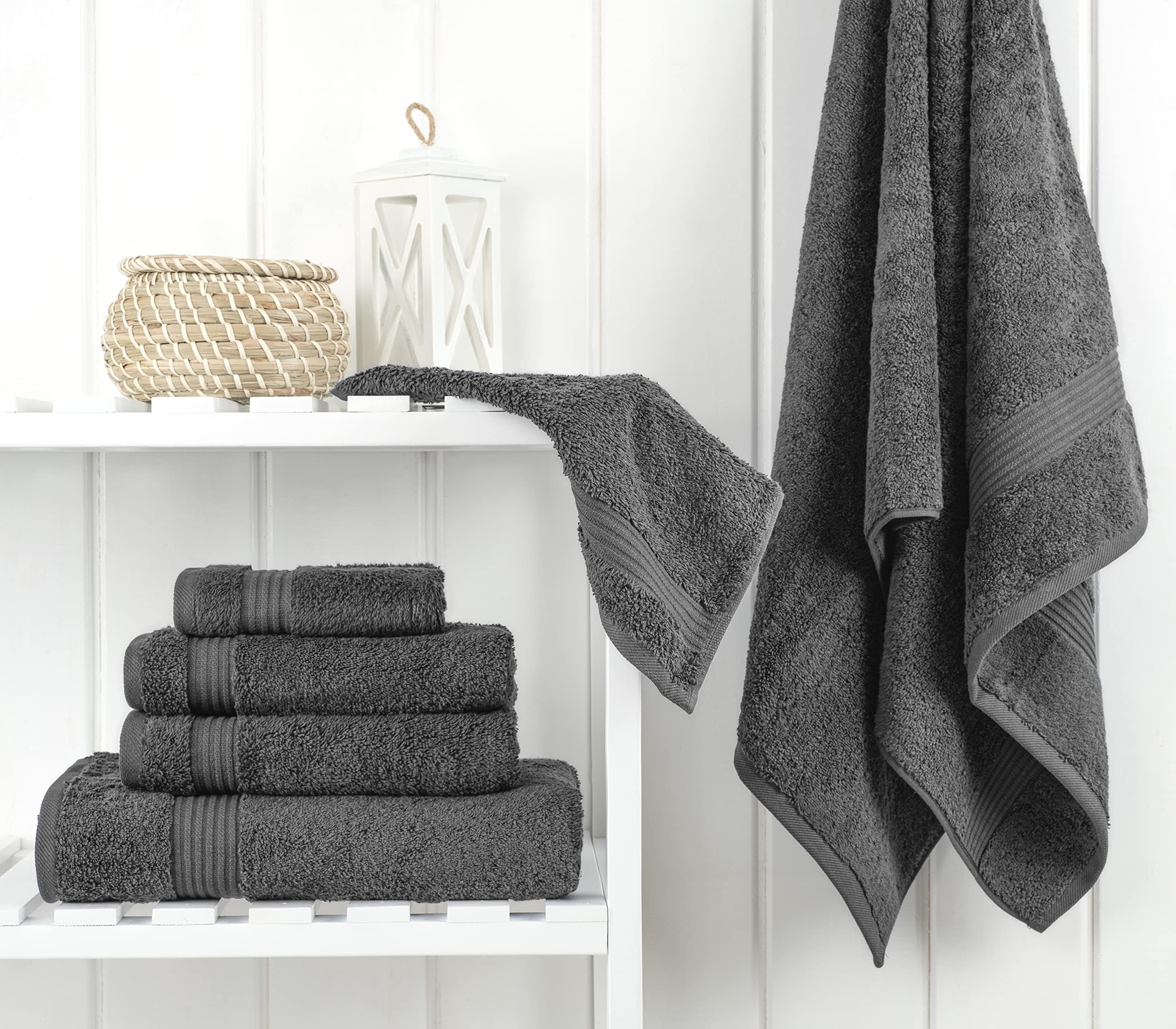 Premium 6-Piece Turkish Cotton Towel Set - 100% Soft & Absorbent Bath Towels, Hand Towels & Washcloths for Spa, Beach & Luxury Bathroom - Dark Gray Bath Collection