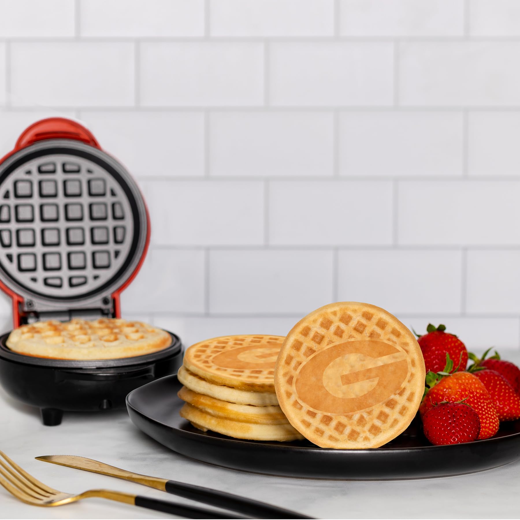 Georgia Bulldogs Mini Waffle Maker - Team Logo Waffle Iron for College Football Fans - Perfect for Game Day Breakfast & Tailgating Parties