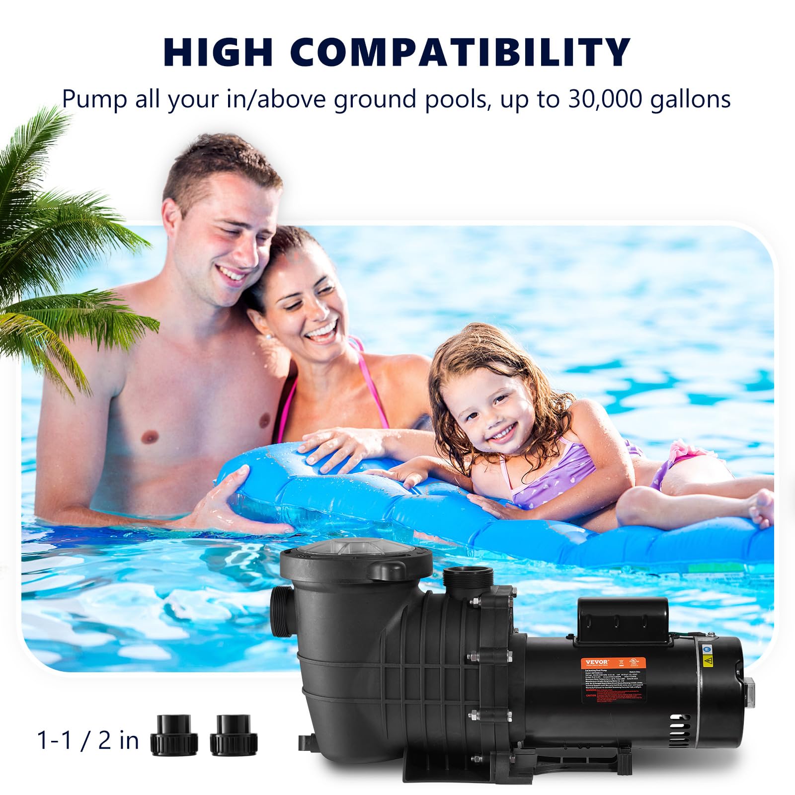 VEVOR 2.0HP Above Ground Pool Pump - 5520 GPH Max Flow, 230V 1500W Dual Speed Energy Efficient Swimming Pool Motor with Strainer Basket - ETL Certified for Safety - Perfect for Inground & Above Ground Pools, Backyard Swimming, and Water Circulation