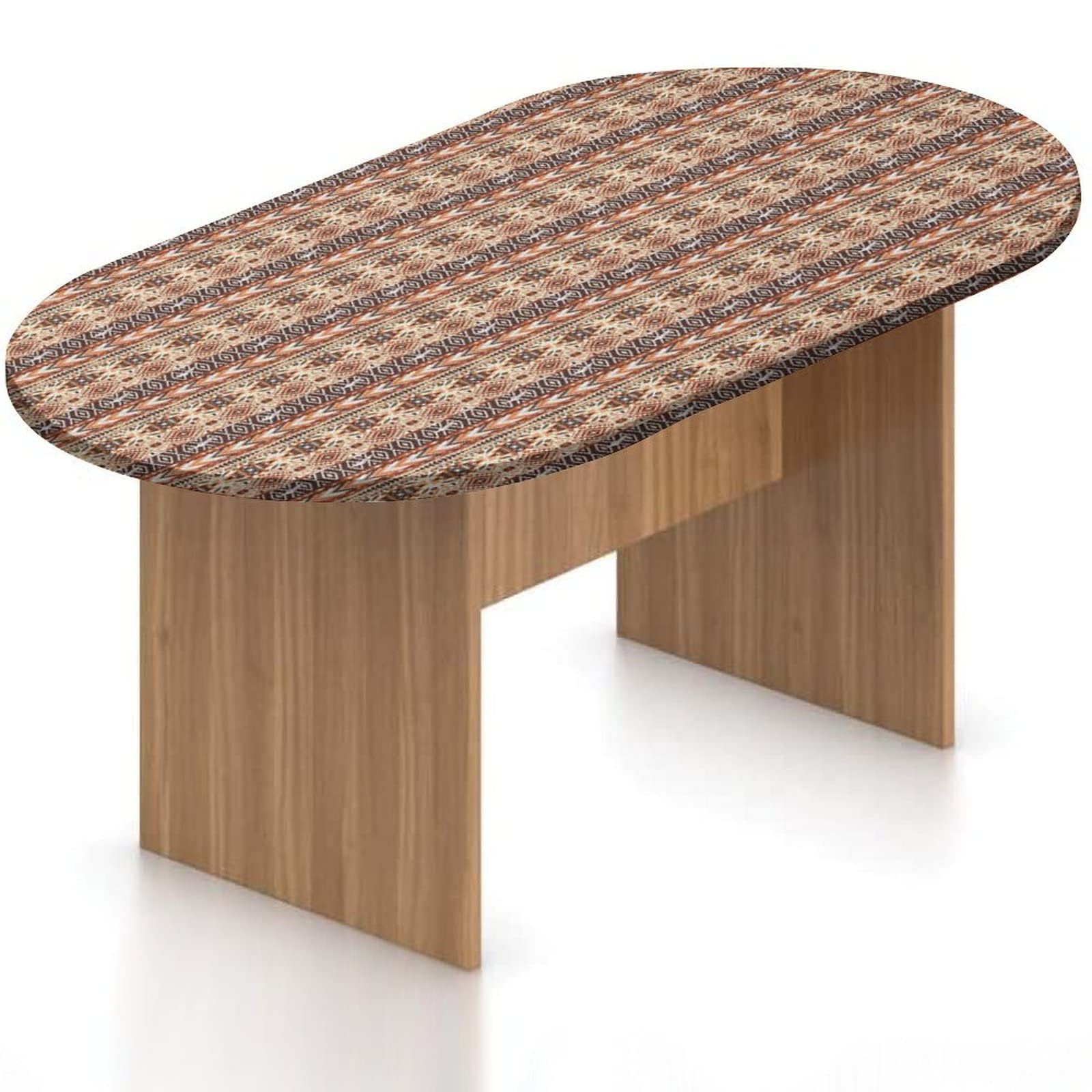 Vintage Oriental Geometric Print Oval Fitted Table Cover - Waterproof Polyester Tablecloth with Elastic Edge for Outdoor Patio (Fits 36x60 Inch Oval Tables) - Perfect for Garden Parties, BBQ Gatherings & Dining Al Fresco