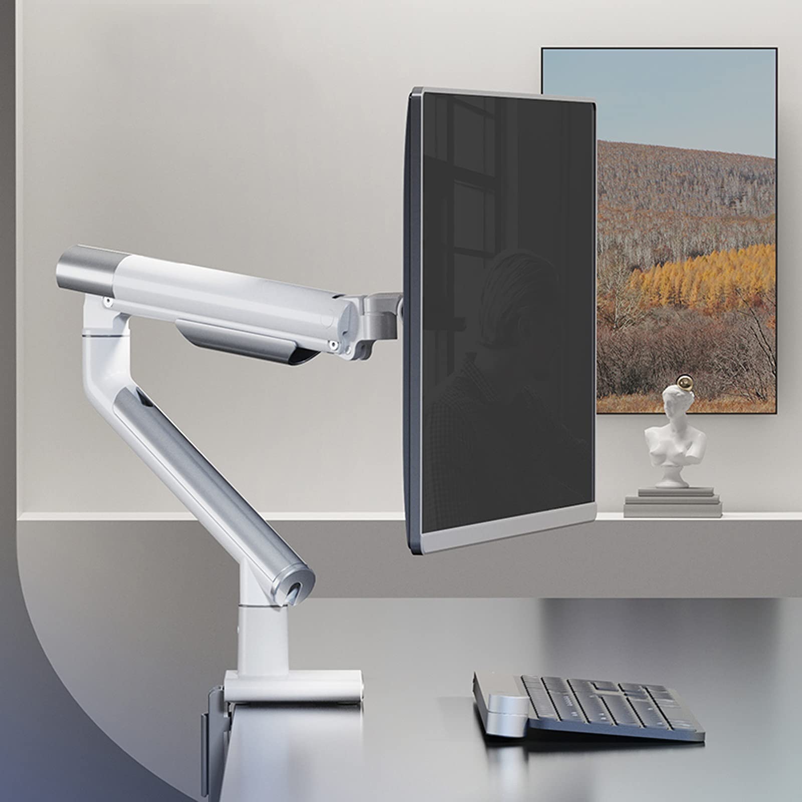 Adjustable Single Monitor Arm Stand - Ergonomic Desk Mount for 17 to 32 Inch Screens (2-9kg) with Swivel & Tilt - White | Perfect for Home Office, Gaming Setup & Workspace Organization