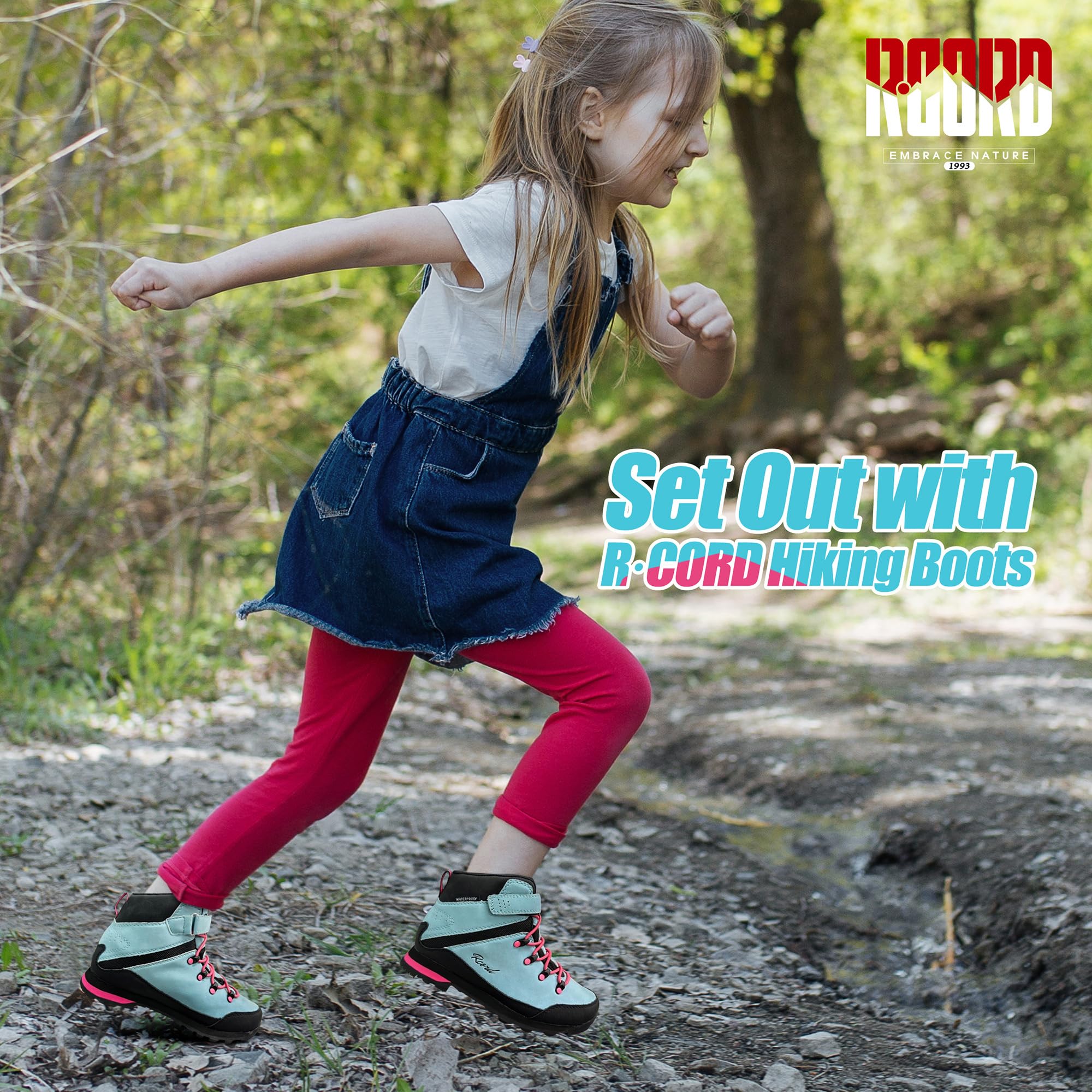 **Waterproof Kids Hiking Boots for Boys & Girls - Durable TPR Traction Outsole, Anti-Skid Design, Hook & Loop Closure - Perfect for Outdoor Adventures, Trail Hiking, and Playground Activities**