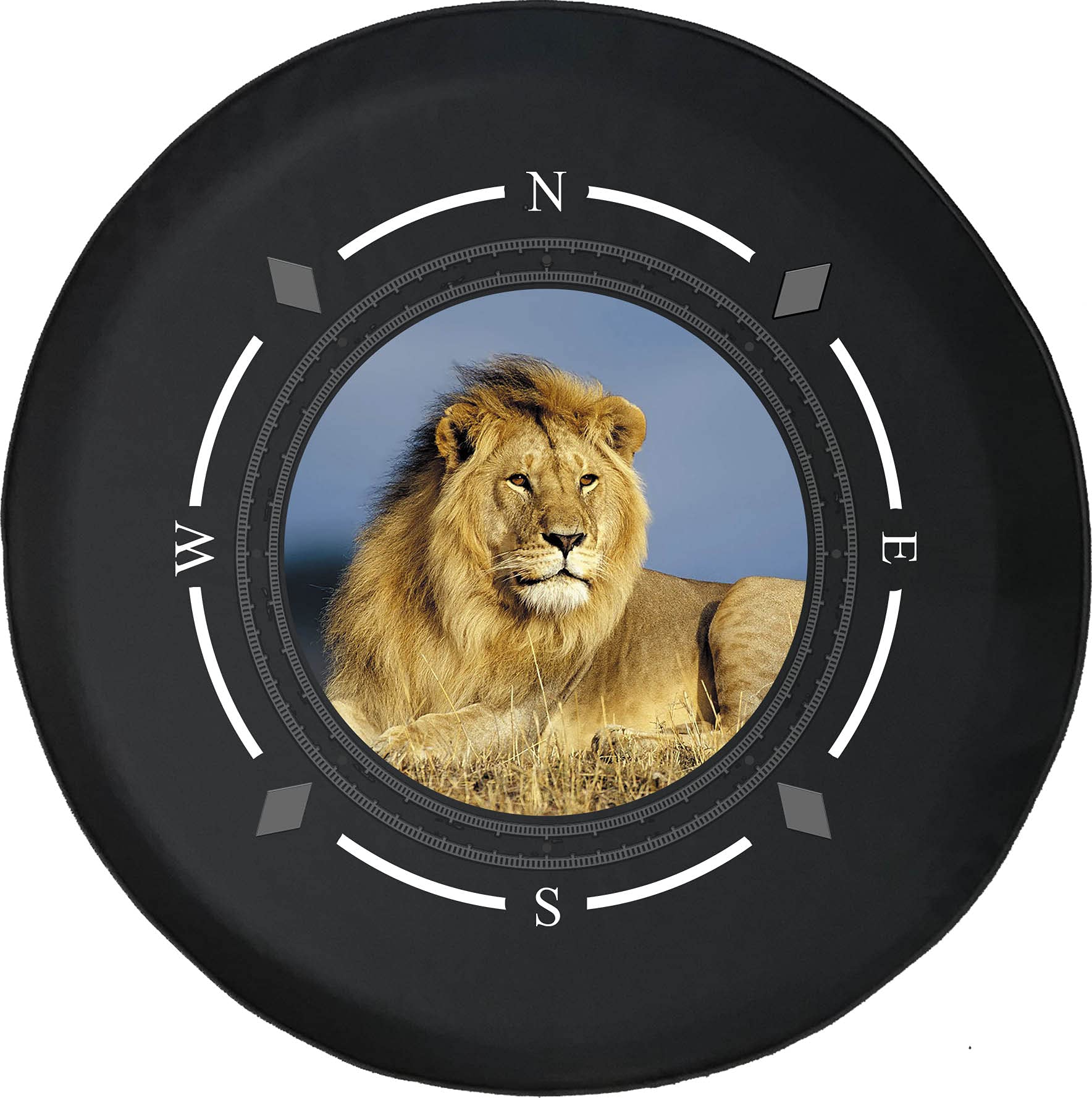 Premium American Unlimited Spare Tire Cover with Compass & Golden Lion Design - Universal Fit for SUV, Trailer, RV & Most Vehicles - Durable Wheel Protection for Off-Road Adventures & Camping Trips