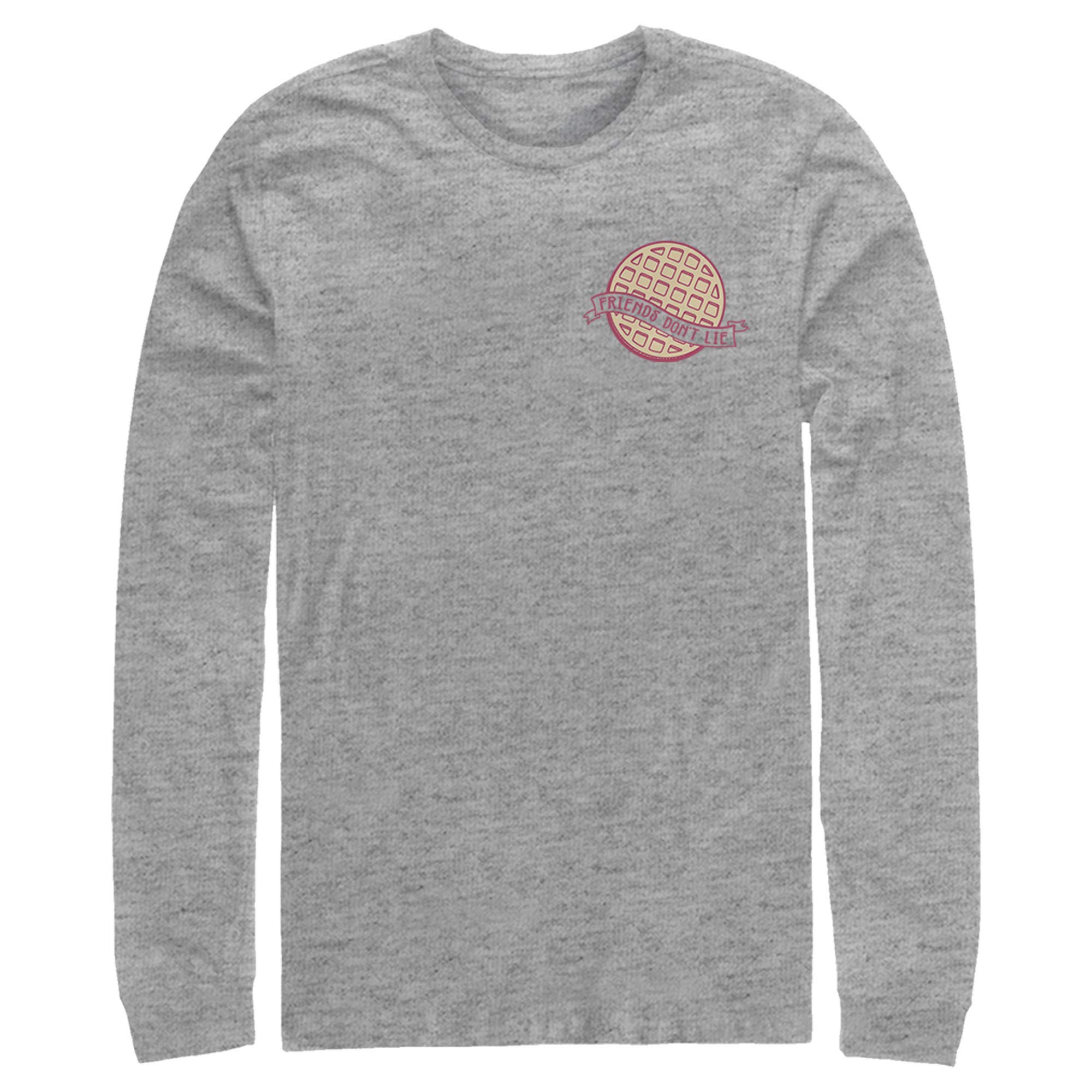 Stranger Things Friends Don't Lie Waffle Badge Long Sleeve Shirt for Men | Vintage TV Show Graphic Tee | Perfect for Halloween Costumes, Cosplay & Netflix Fan Gifts
