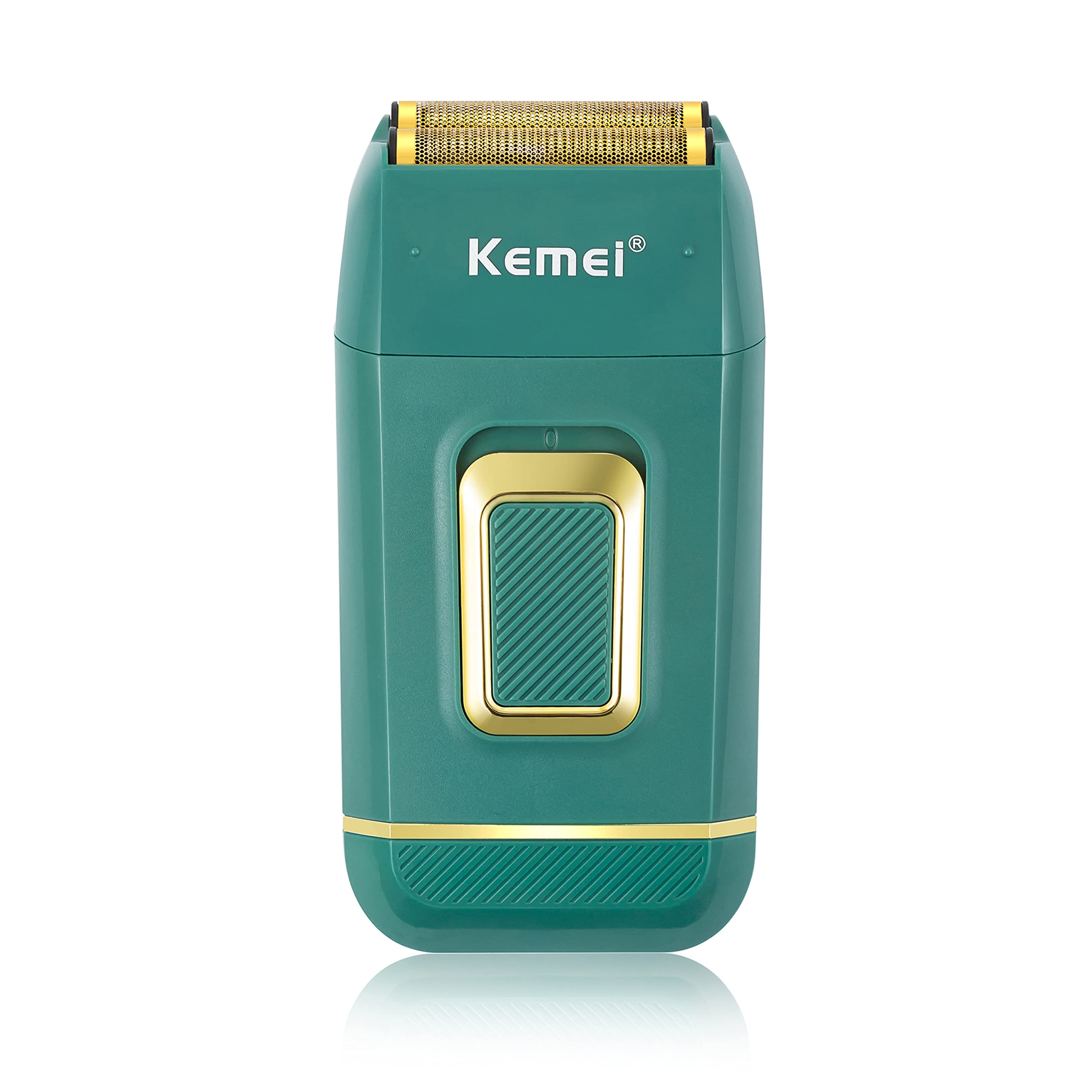 KEMEI Professional Cordless Rechargeable Electric Foil Shaver for Men - Dual Head Bald Head Shaver & Beard Trimmer - Barber Grade Hair Clipper (Green) - Perfect for Home Grooming, Travel & Salon Use