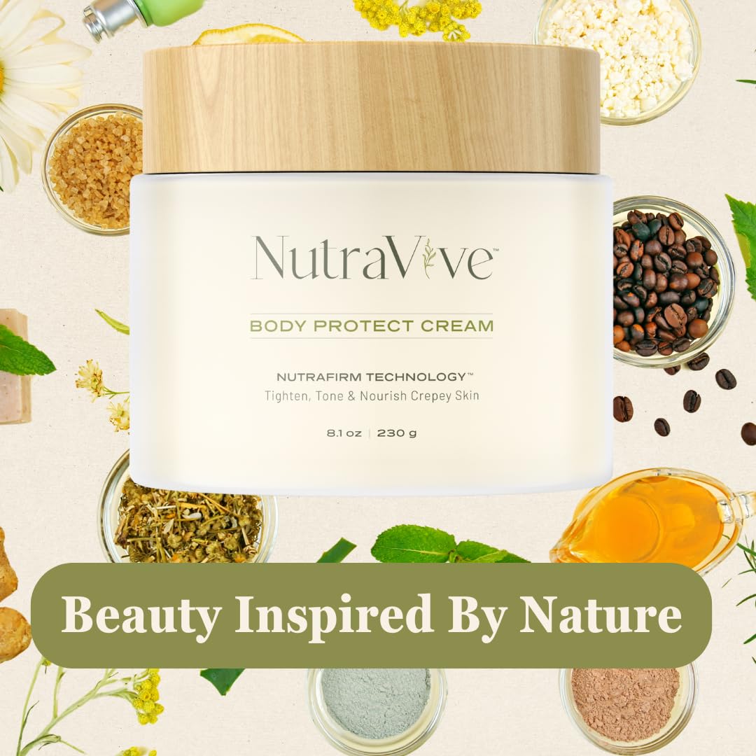 NutraVive Body Protect Cream – Anti-Aging & Firming Moisturizer for Crepey Skin, 8.1 Oz – Tighten, Tone & Nourish Dry Skin – Full Body Lotion for Collagen Boost & Skin Protection – Perfect for Mature Skin Care Routine & Daily Hydration