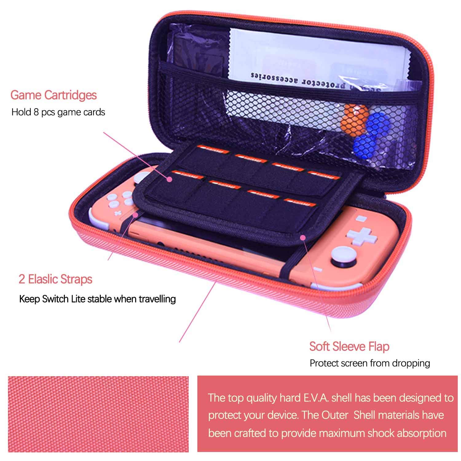 YOOWA Nintendo Switch Lite Accessories Bundle - Carrying Case, Protective Cover, 2-Pack Tempered Glass Screen Protectors, Adjustable Stand & 6 Thumb Grips | Perfect for Travel, Gaming On-The-Go & Switch Lite Protection