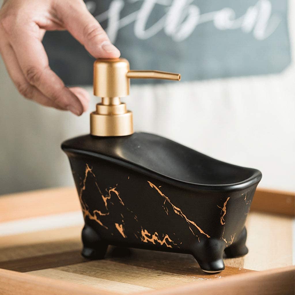Premium Matte Black Soap Dispenser Bottle with Pump - Ceramic Lotion Dispenser for Kitchen Sink & Bathroom | Includes Sponge Caddy | Ideal for Hand Soap, Shampoo & Liquid Detergent Storage