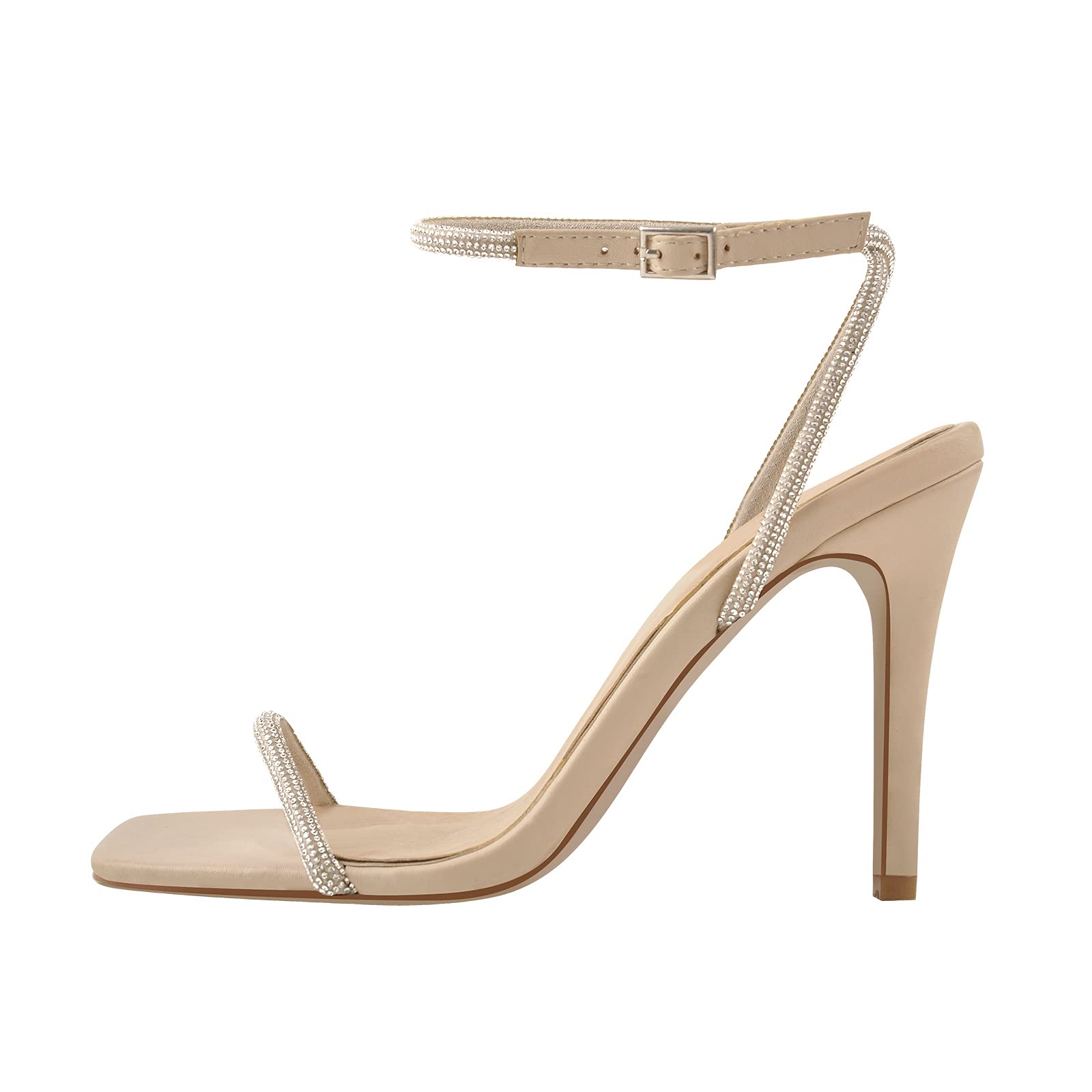 LISHAN Women's Square Toe Heeled Sandals with Diamante Straps - Elegant High Heel Dress Shoes for Weddings, Parties & Evening Events