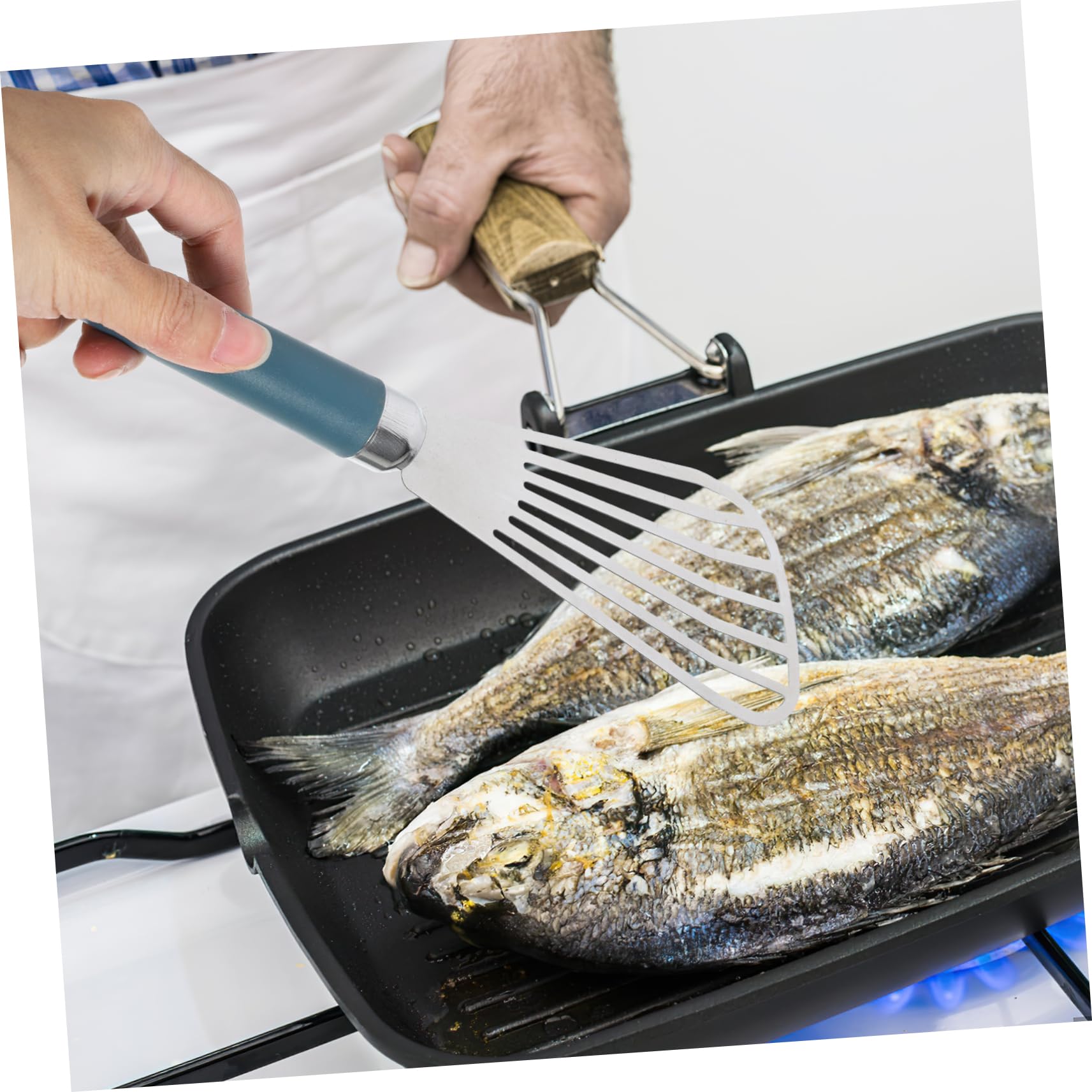 Hemoton Griddle Spatula Set - 2-Piece Slotted Fish Turner & Thin-Edged Spatula for Flipping, Frying & Grilling - Durable Handle - Perfect for Cooking, Baking & Cake Decorating - Ideal for BBQ, Pancakes, Burgers & More