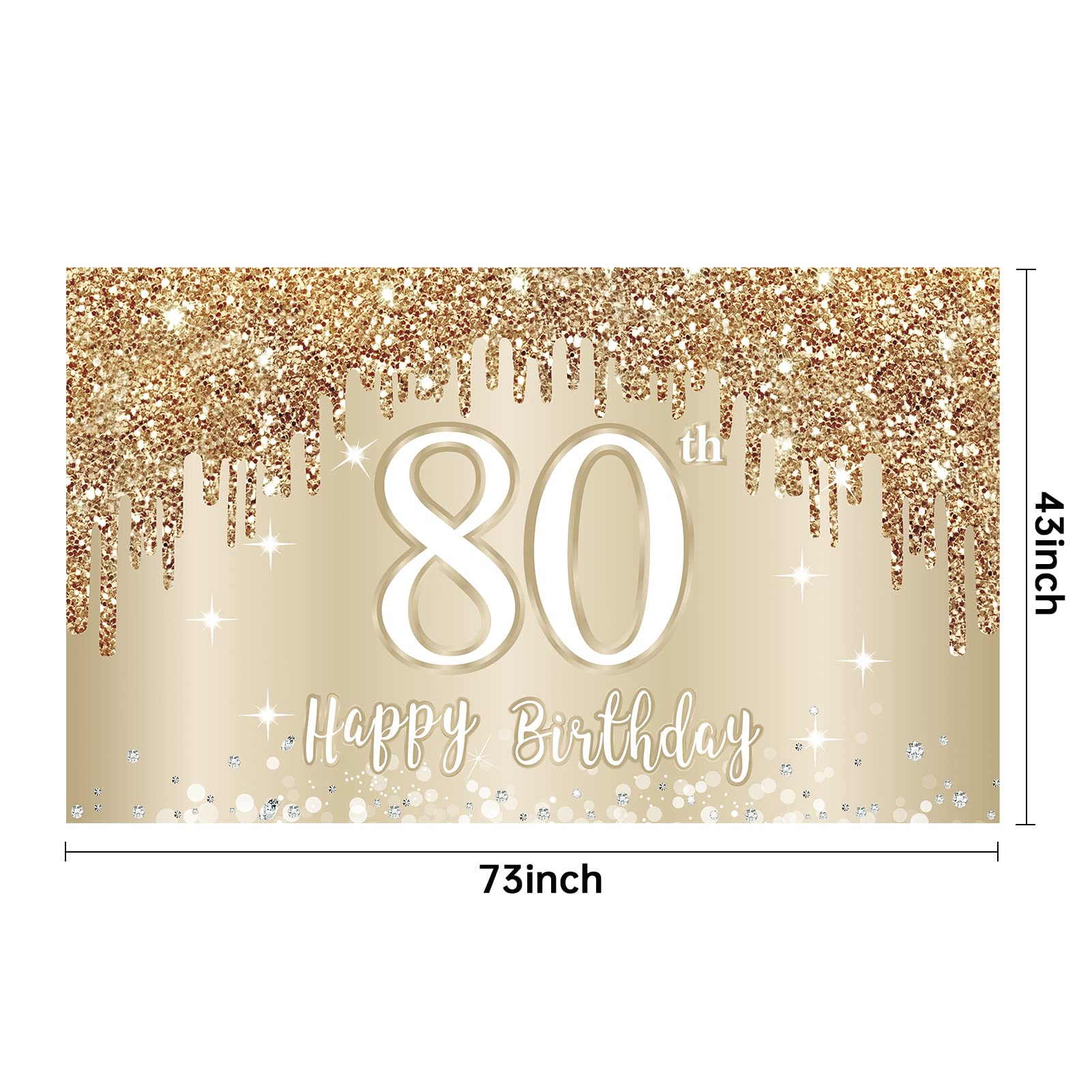 Elegant Gold & White 80th Birthday Banner Backdrop - 72.8x43.3 Inch Photo Booth Background for Women's Milestone Celebration - Perfect for Party Decorations, Signage & Memorable Photo Ops