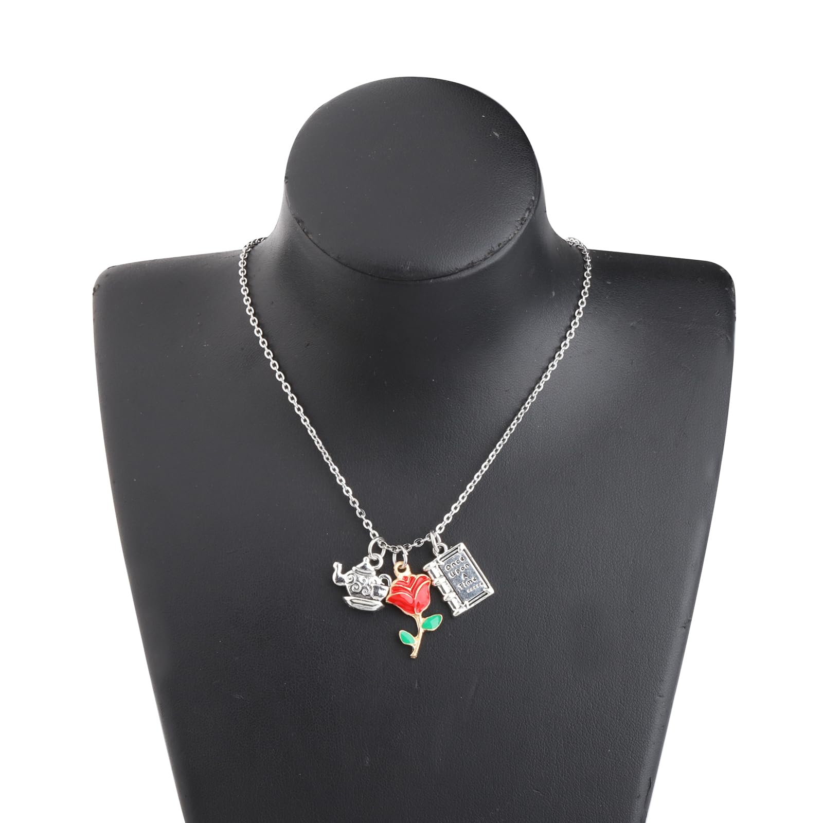 UJIMS Beauty and the Beast Inspired Mirror & Rose Charm Necklace - Belle Princess Jewelry for Disney Fans - Perfect Gift for Fairy Tale Lovers, Cosplay & Special Occasions