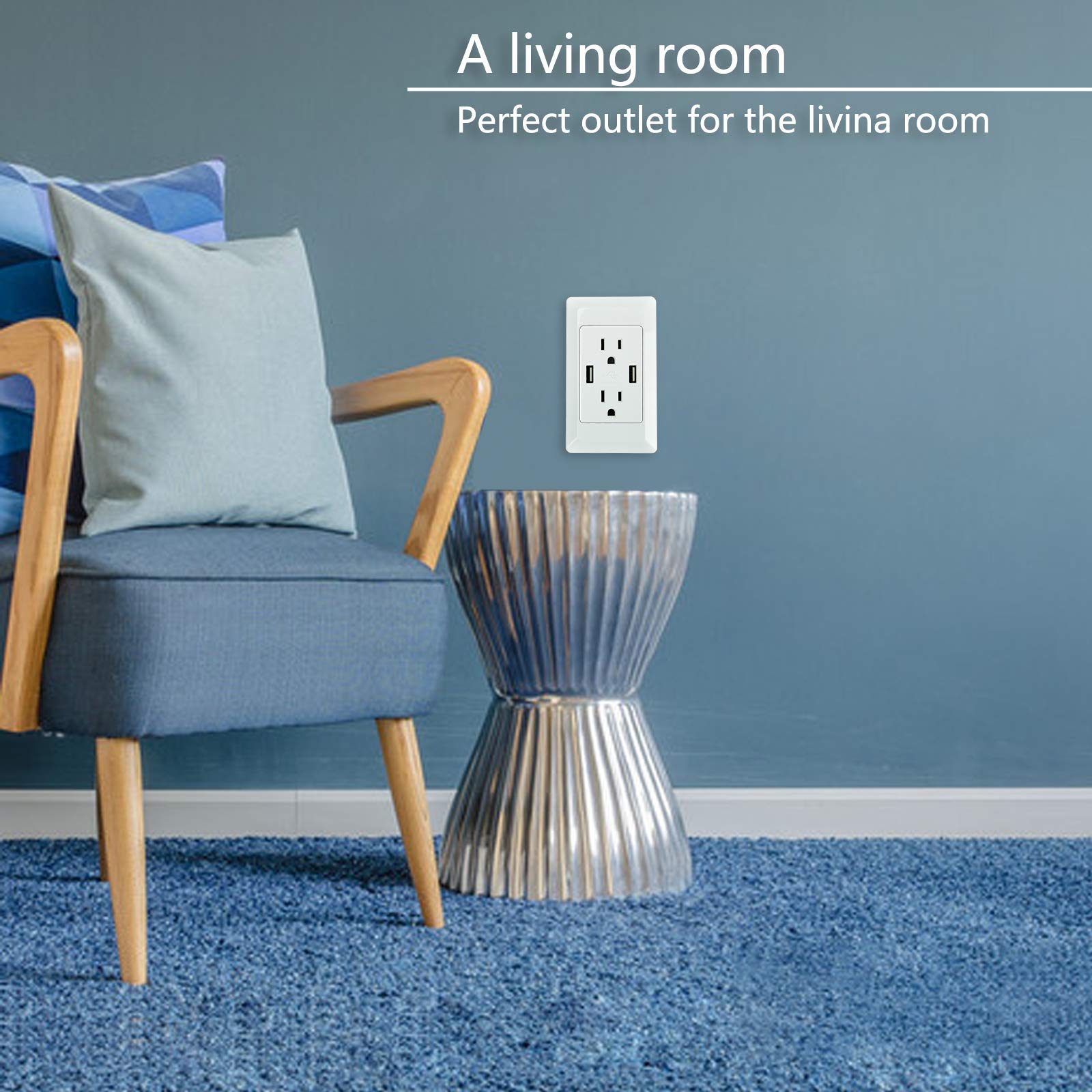 NineLeaf 8 Pack USB Wall Outlet Charger - Dual 2.4A High-Speed USB Ports & 20A Duplex Receptacle with Smart Chip, ETL Listed, White Wall Plate Included - Perfect for Home, Office, Bedroom and Kitchen Charging Stations