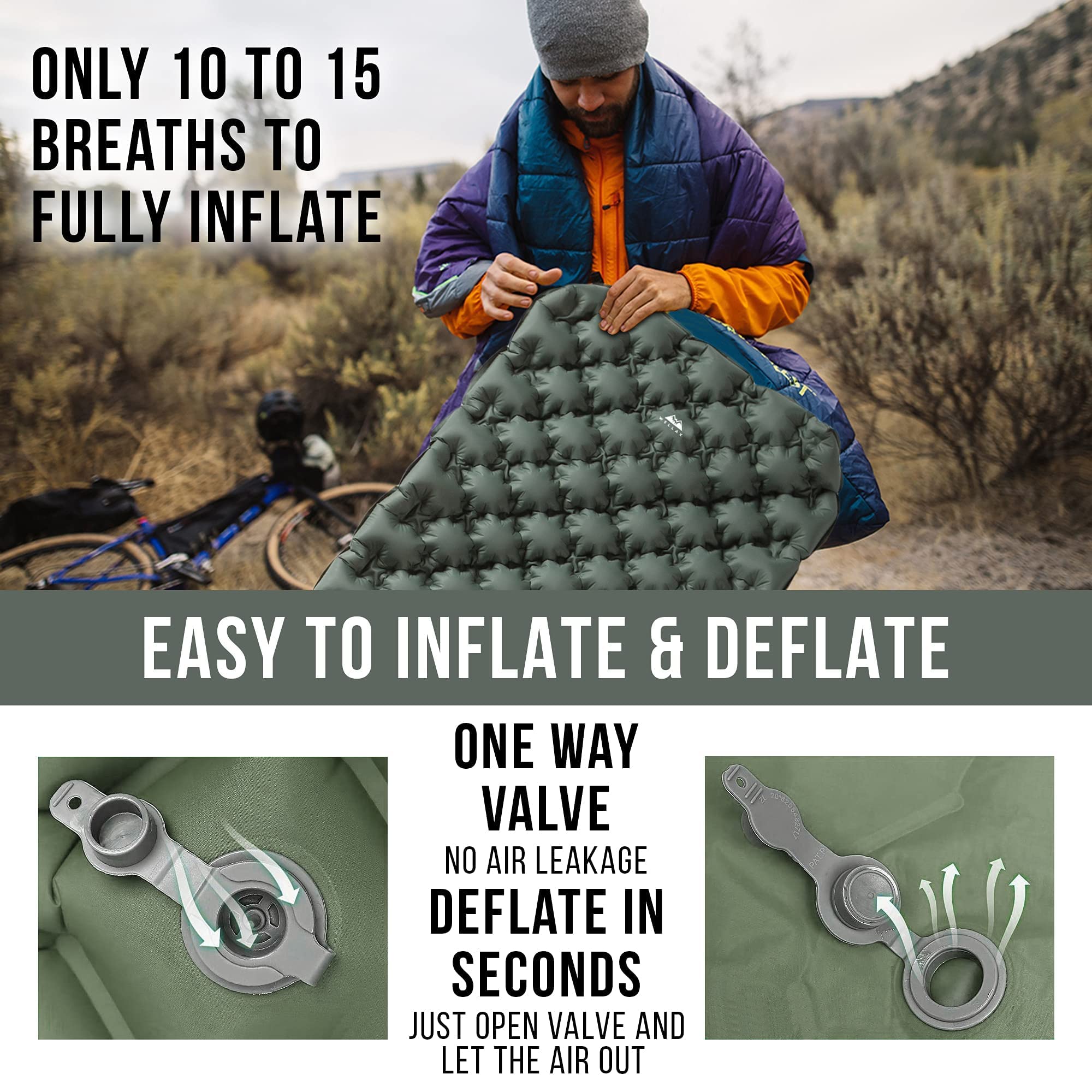 WELLAX Ultralight Air Sleeping Pad - Inflatable Camping Mat for Backpacking, Hiking & Travel - Compact Air Mattress with Repair Kit & Carry Bag - Perfect for Outdoor Adventures, Beach Trips & Guest Bedding