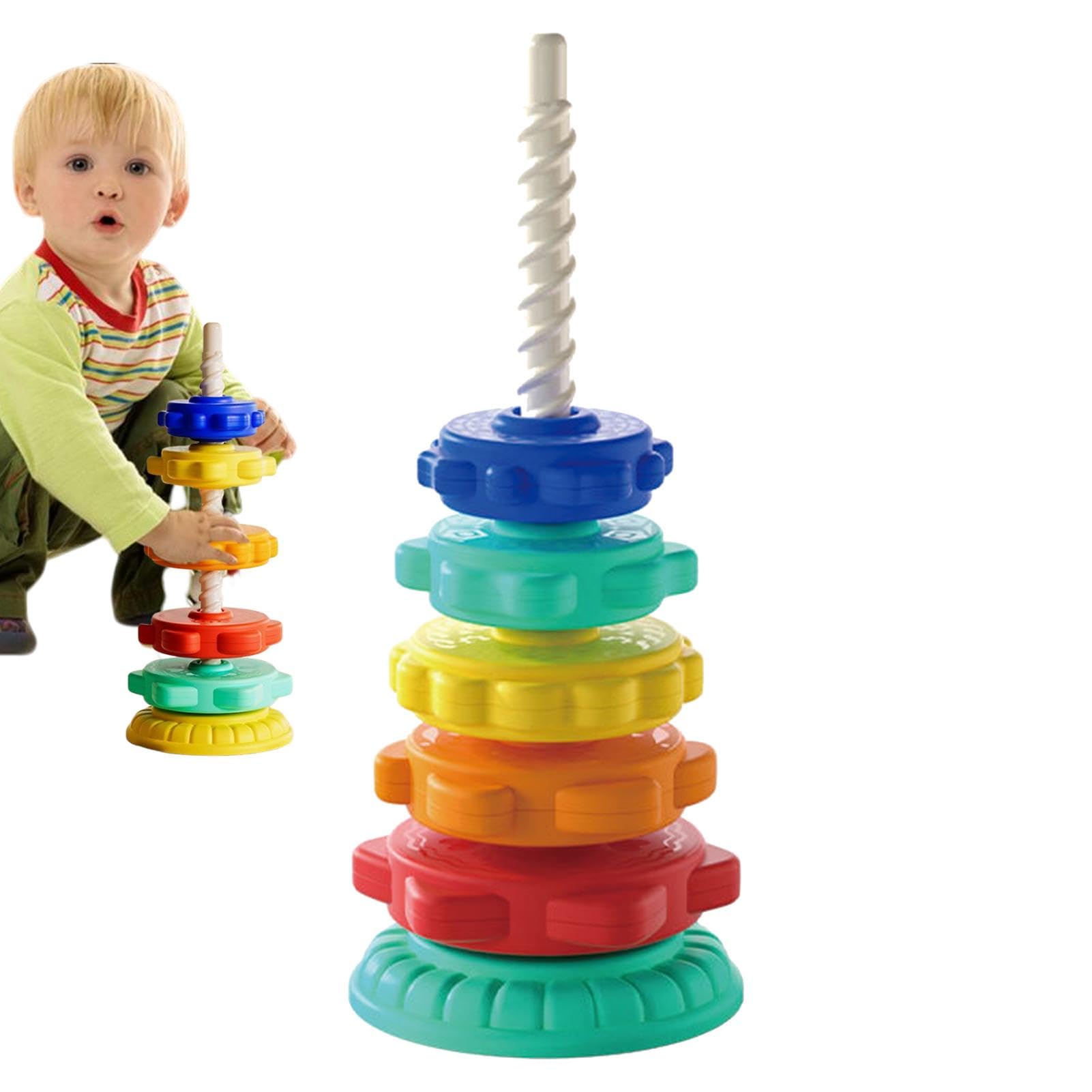 Rainbow Stacking Rings - Educational Spin Stacker Toy for Toddlers 1-3 | Sensory Learning & Motor Skills Development | Perfect for Playtime, Daycare & Early Childhood Education
