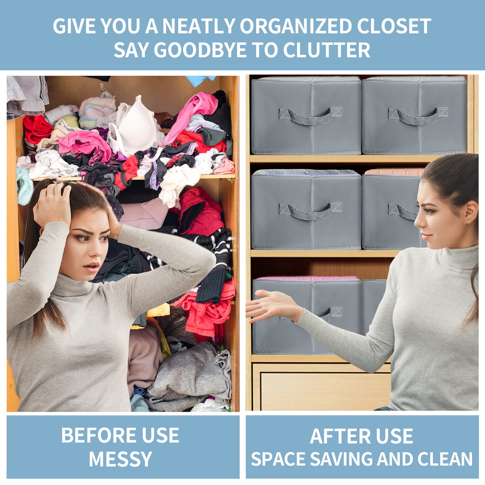 Foldable 7 & 9 Grids Drawer Organizer for Clothes - Wardrobe Storage with Support Board & Handle - Perfect for Jeans, T-shirts, Pants, Leggings & Skirts (2Pcs) - Ideal for Bedroom, Closet & Travel Organization