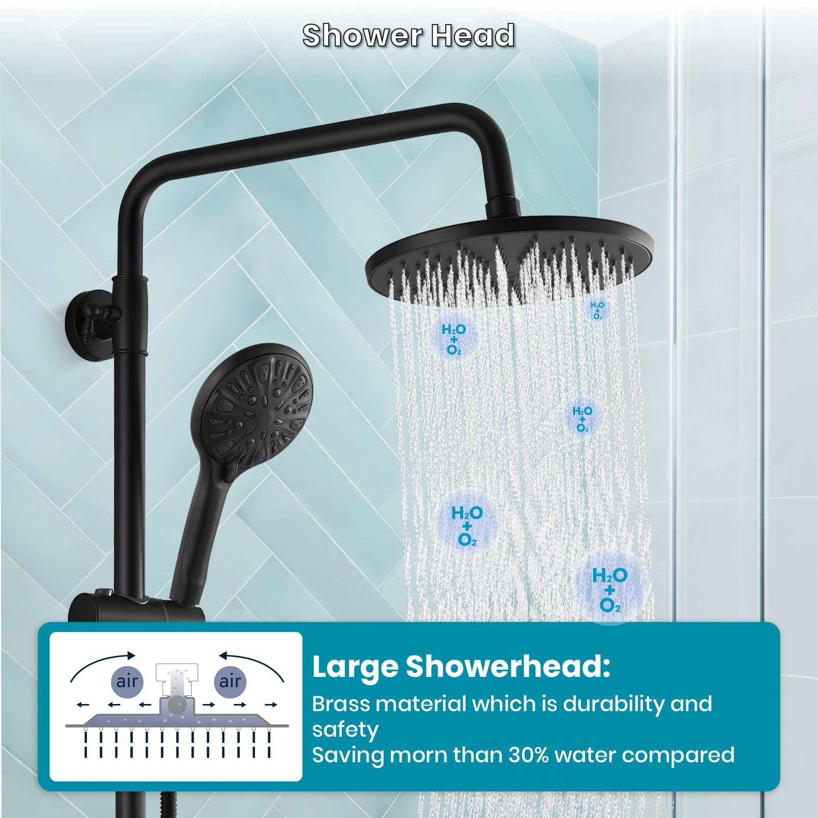 Gotonovo Matte Black 8-Inch Rainfall Shower System - Triple Function ABS Shower Head, Tub Spout & Handheld Spray Combo with Round Handle | Perfect for Modern Bathroom Renovations & Spa-Like Shower Experience