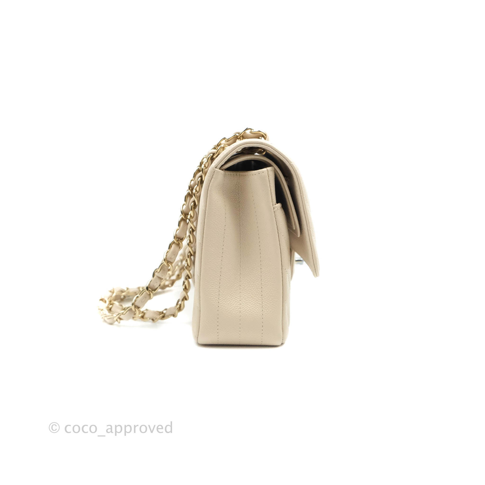 Chanel Classic Medium Double Flap Bag - Chevron Light Beige Caviar Leather with Gold Hardware (20B Collection) | Luxury Crossbody Purse for Women, Perfect for Date Nights & Special Occasions