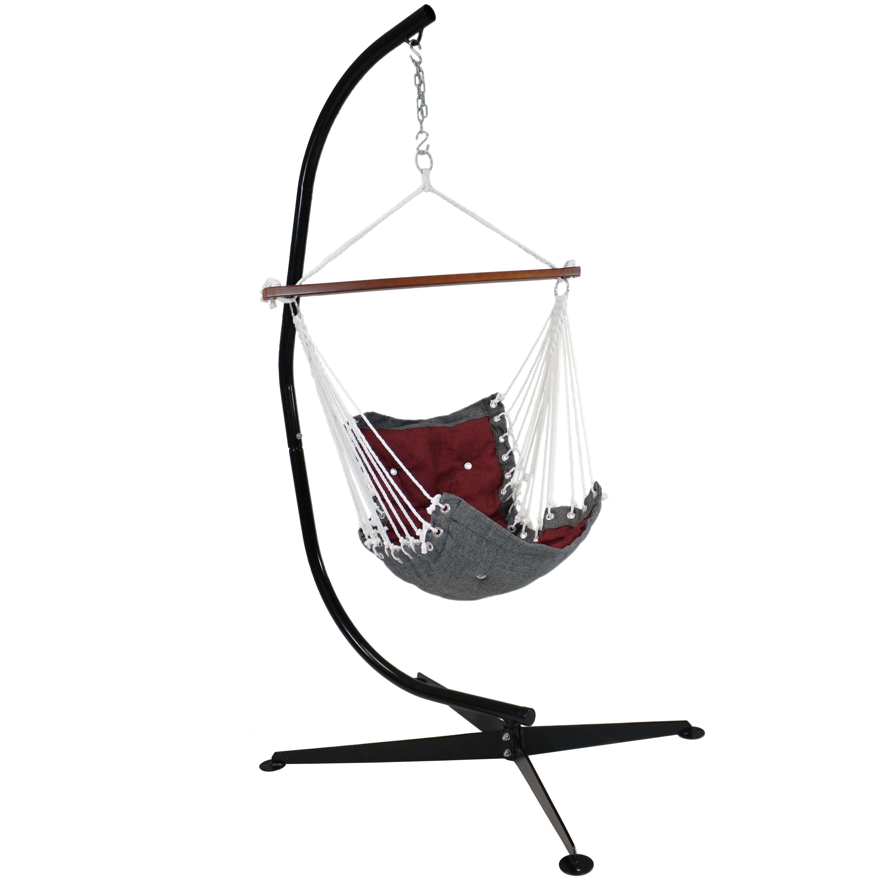 Sunnydaze Tufted Victorian Outdoor Hammock Chair Swing with C Stand - Comfortable Patio Hanging Chair for Garden, Porch, and Backyard Relaxation