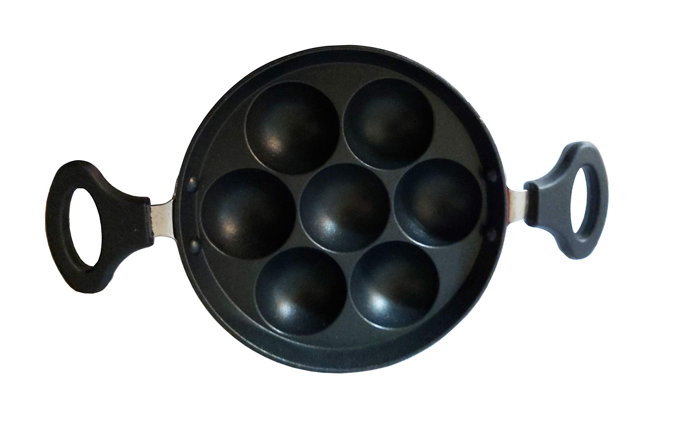 Non Stick Appam Maker Pan with Lid - 7 Pits Induction Base Appam Patra - Includes Spatula & Scrubber - Perfect for South Indian Breakfast, Snacks & Vegan Cooking
