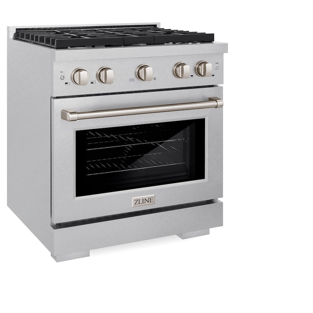 ZLINE 30-inch 4.2 cu. ft. Dual Fuel Range with 4-Burner Gas Cooktop & Electric Convection Oven - Satin Stainless Steel (SDRS 30) for Professional Home Kitchen Cooking