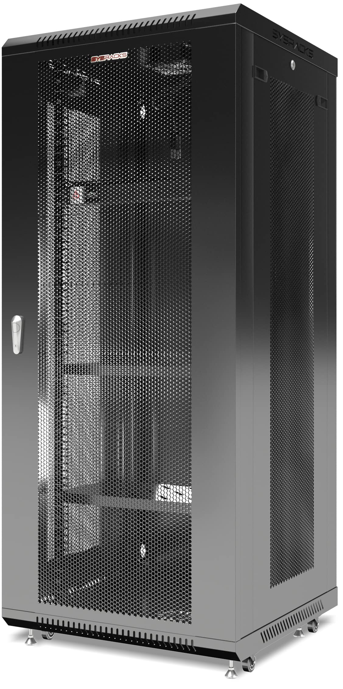 Sysracks 27U Wall Mount Server Rack Cabinet with Cooling Fans, Casters & Locking Door - Network Rack for AV Equipment, Data Center & Home Office - Includes PDU & Shelf (24