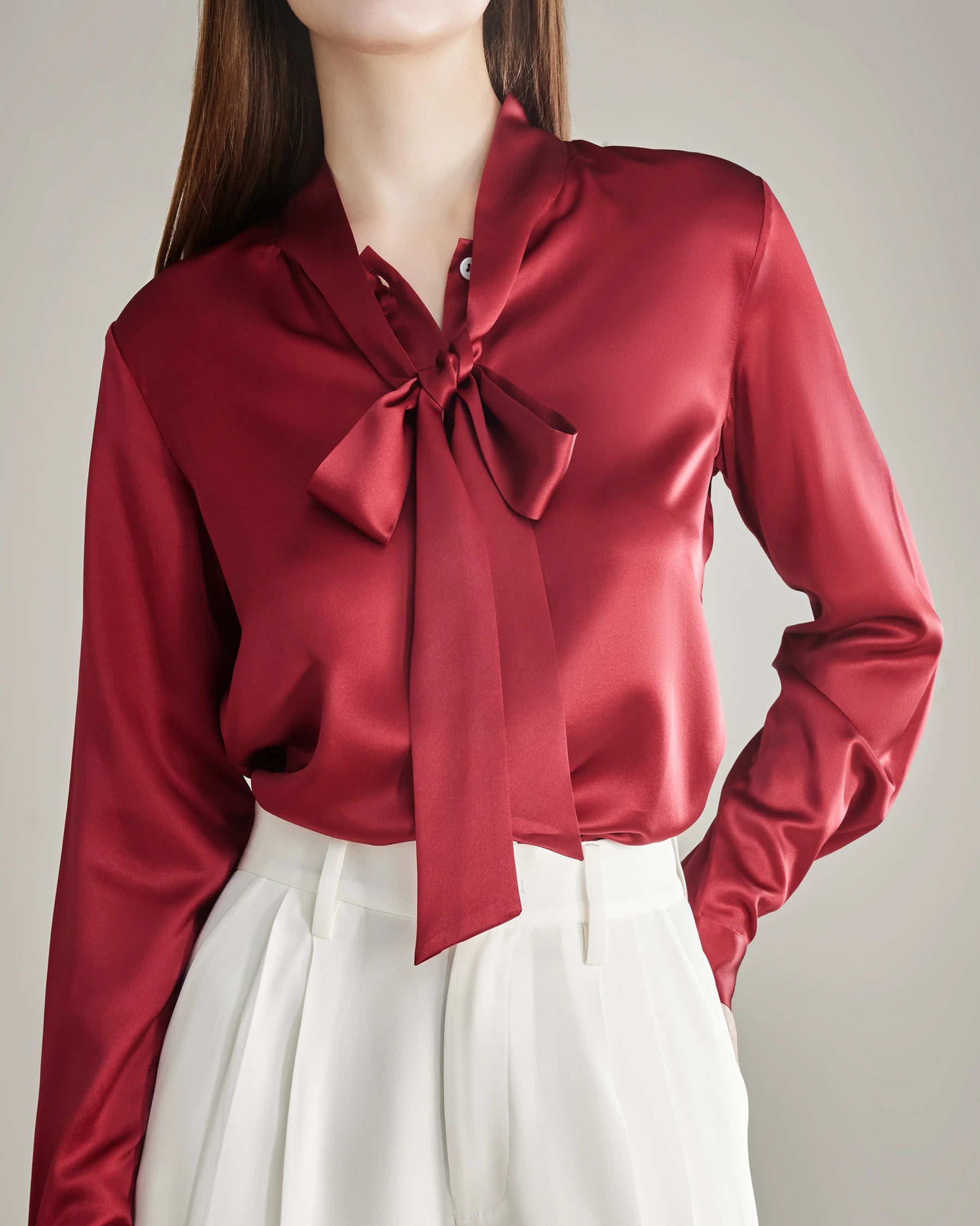 Elegant Silk Bow Tie Blouse for Women - Fashionable & Comfortable Ladies Top for Office, Party & Special Occasions