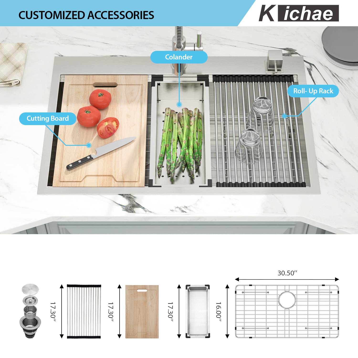 33 Inch Drop-In Stainless Steel Kitchen Sink - 16 Gauge Single Bowl Topmount Sink with Ledge Workstation & Accessories | Perfect for Food Prep, Dishwashing & Modern Kitchen Renovations