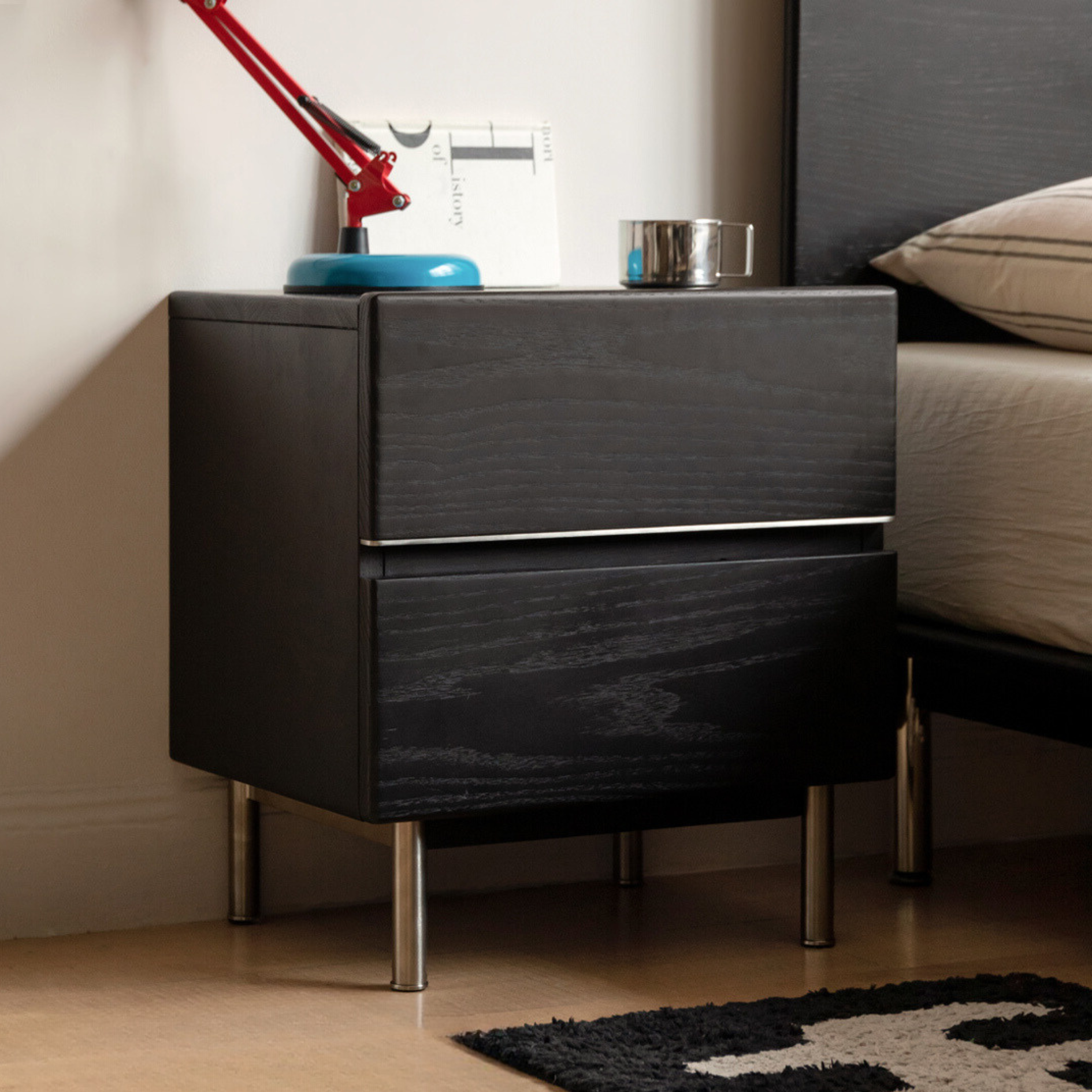 Solid Oak Wood Nightstand - Light Luxury Style Bedside Table for Bedroom, Living Room, or Office