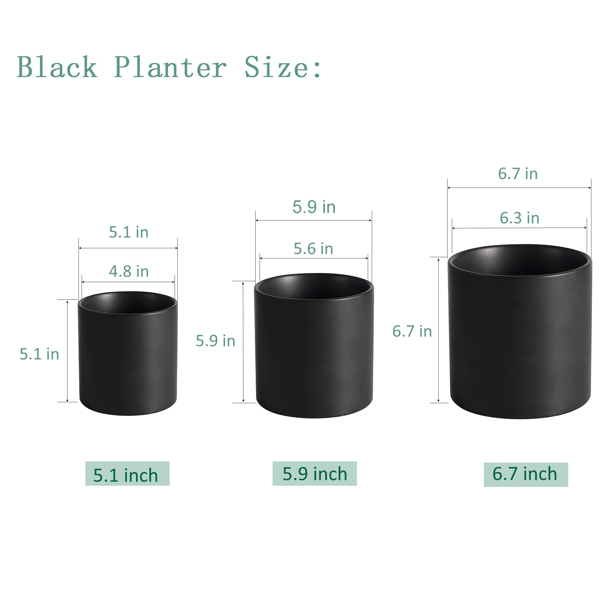 5.1 Inch Modern Black Ceramic Plant Pot with Drainage Hole & Plug - Indoor Flower Planter for Succulents, Herbs & Small Plants - Perfect for Home, Office & Garden Decor