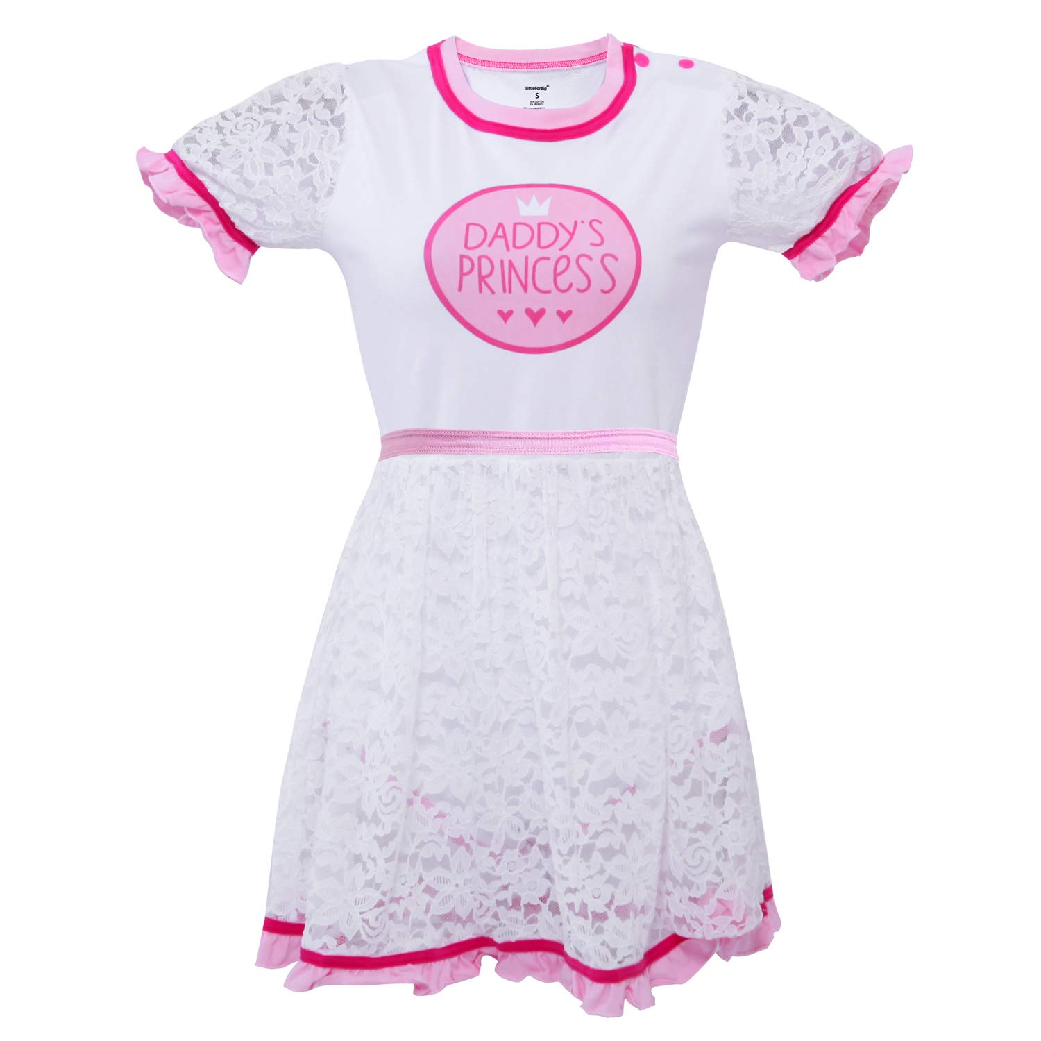 Littleforbig ABDL Adult Baby Diaper Lover Onesie - Princess Lace Romper Dress with Button Crotch | Cute ABDL Clothing for Roleplay, Cosplay & Age Regression Play