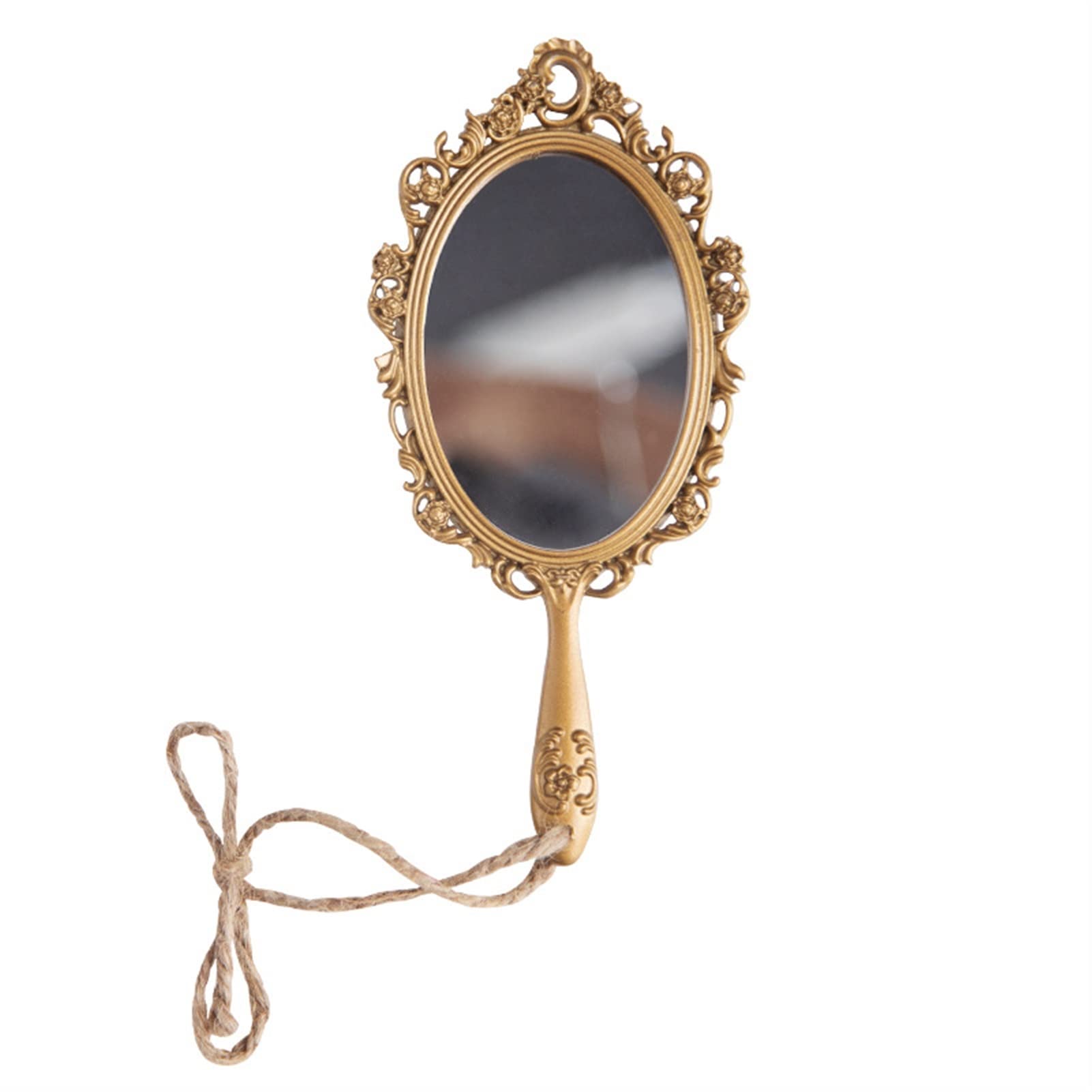 Vintage Rose Gold Handheld Makeup Mirror with Handle - Portable Travel Cosmetic Mirror for Women & Girls - 7.3 Inch Round Compact Mirror (18.5x8.5cm) - Perfect for Home, Travel, Bridal & Gift Use