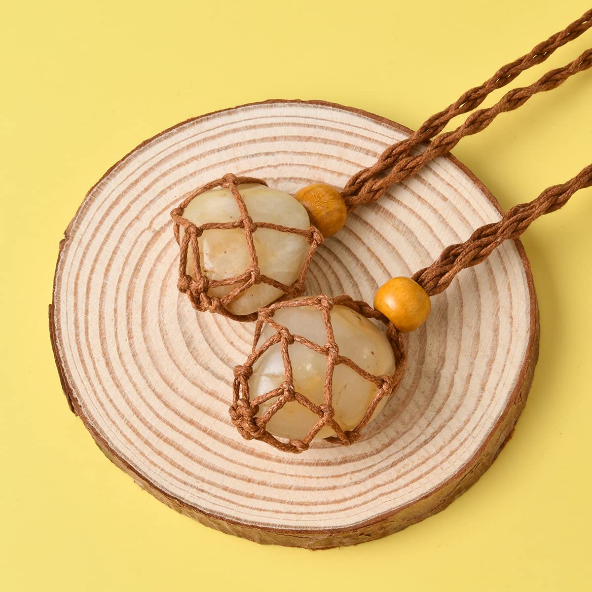 2-Pack Adjustable DIY Necklace Cord with Empty Stone Holder - Handmade Crystal Pendant Holder for Hemp Rope Jewelry Making - Perfect for Boho, Hippie & Handcrafted Jewelry Designs