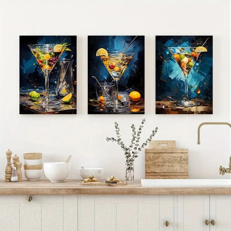 3-Piece Red Rooster Tail Fruit & Straw Metal Wall Art Print - Ready to Hang - Perfect for Kitchen, Dining Room, or Farmhouse Decor