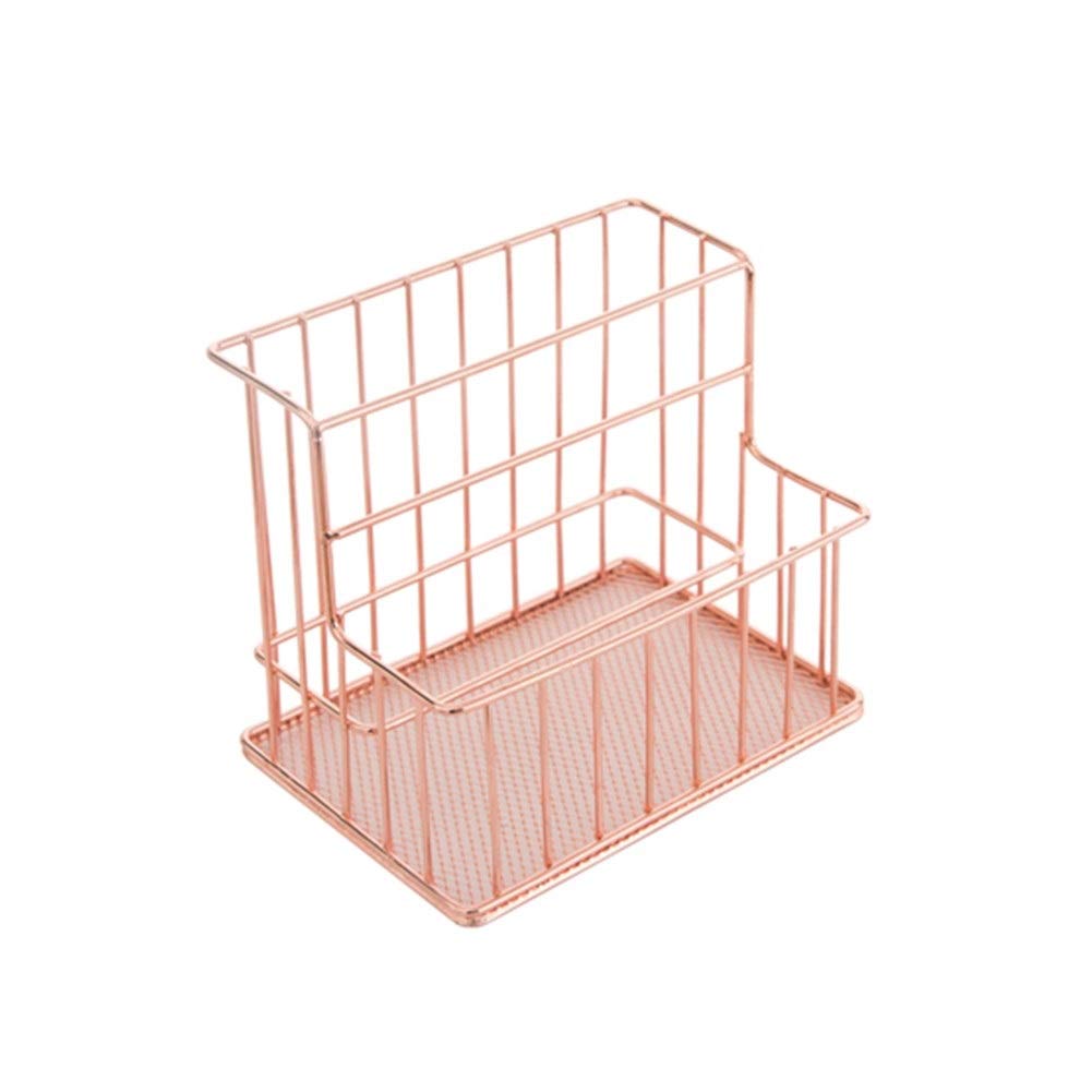 Rose Gold Desktop Stationery Organizer - Iron Art Storage Box & Pen Holder for Office, School, Home Desk Accessories | Perfect for Workspace, Study Table, and Craft Room Organization