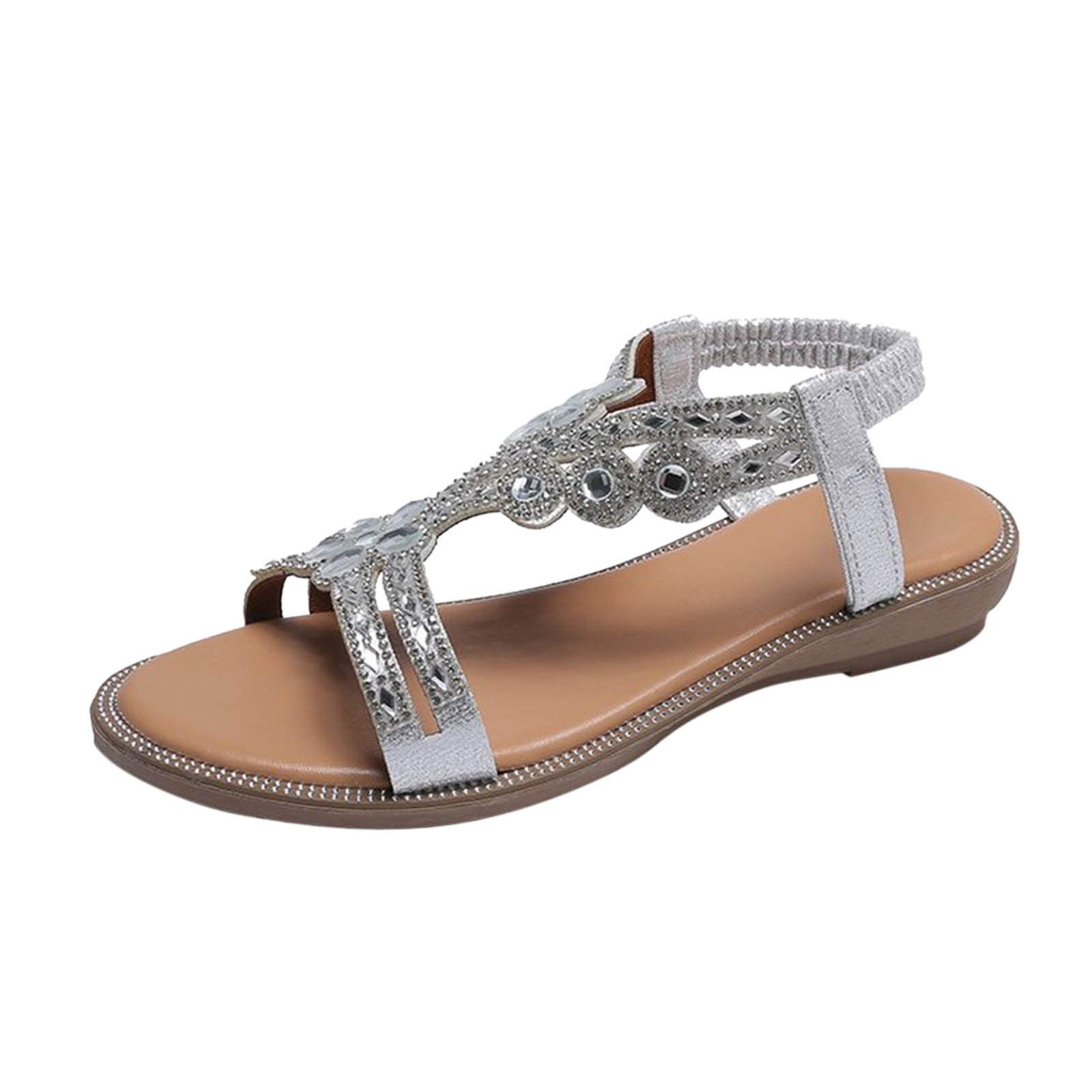 Stylish Rhinestone Flower Wedge Sandals for Women - Plus Size Comfortable Dressy Summer Sandals with Adjustable Straps | Perfect for Beach, Wedding, and Casual Outings
