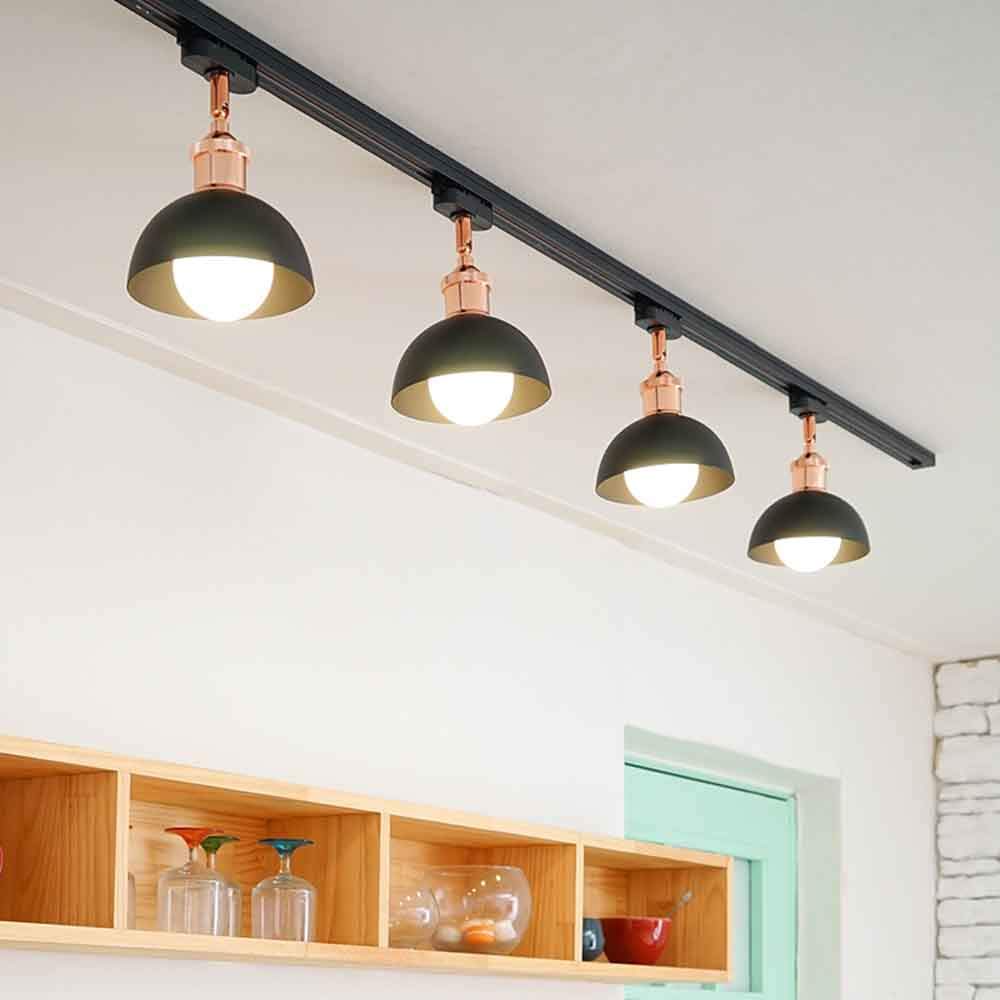 LITFAD 4-Headed Adjustable LED Track Ceiling Light - Industrial Rotatable Metal Dome Pendant Lighting Fixture for Bar, Restaurant, Cafe & Dining Room - Black | Modern Nordic Style for Commercial & Home Use
