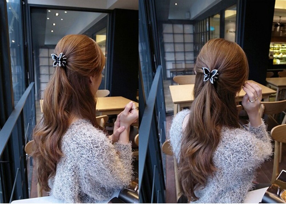 2 PCS Elegant Rhinestone Crystal Hair Clips - Butterfly Hairpins for Women, Fancy Jaw Clips Barrettes Value Pack (Black) | Perfect for Weddings, Parties & Everyday Styling