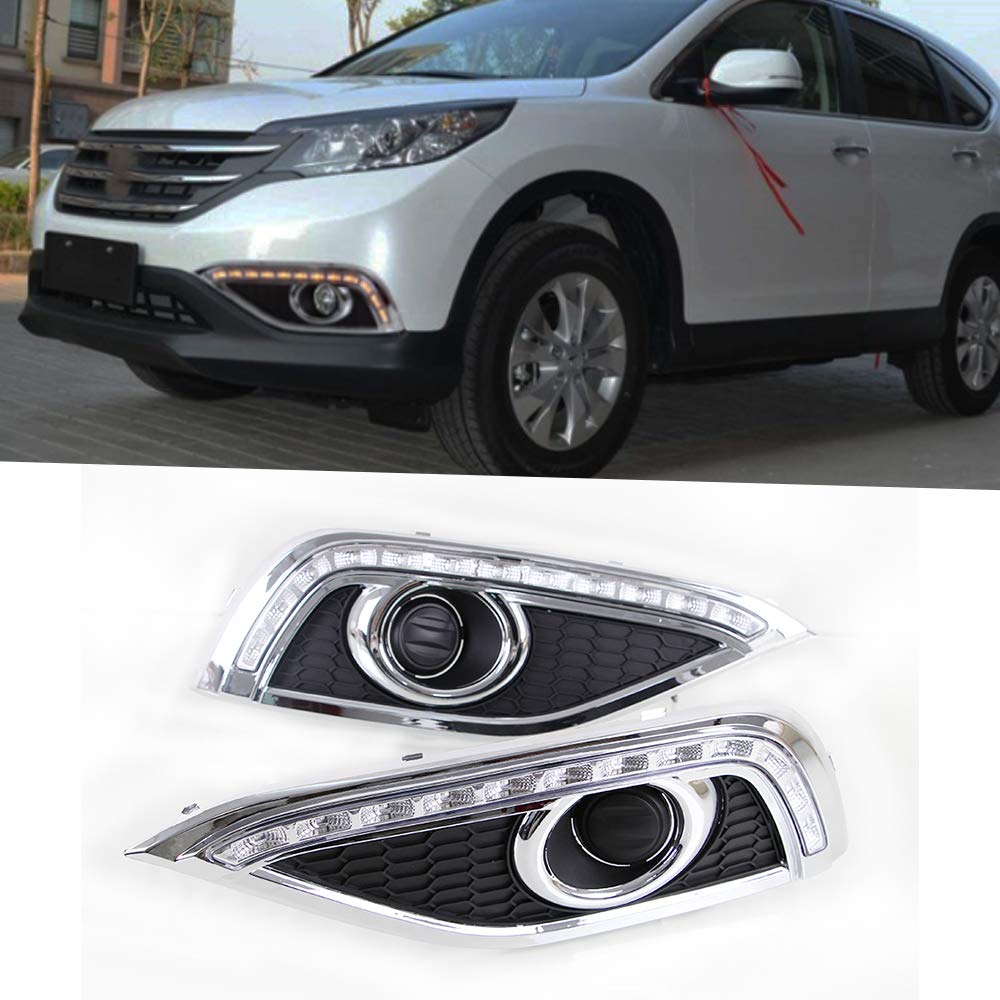 High Performance LED Daytime Running Lights (DRL) & Fog Lights for Honda CR-V 2012-2014 - Super Bright 24-LED Dual Color Front Bumper Light Assembly (1 Pair) - Perfect for Night Driving, Off-Road Adventures & Enhanced Vehicle Safety
