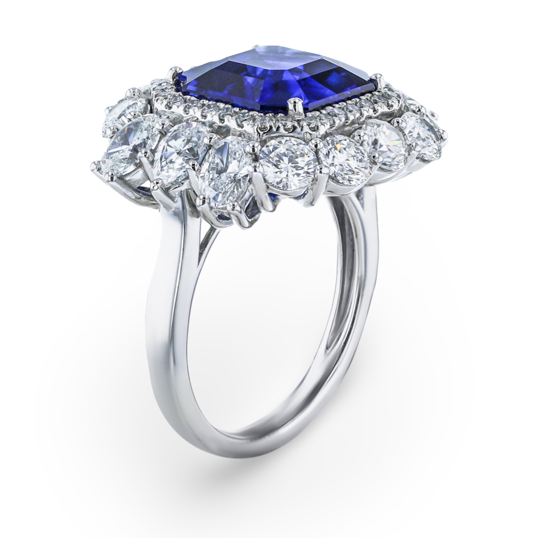 JULEVE Platinum 7.28CT Sapphire & 3.38CTW Diamond Ring - Elegant Engagement & Wedding Jewelry for Women