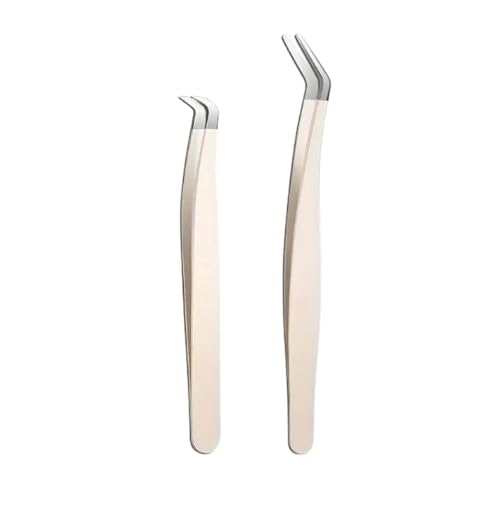 2PCS Curved Eyelash Tweezers for Easy False Lash Application & Removal - Professional Eyelash Extension Tools for Salon & Home Use