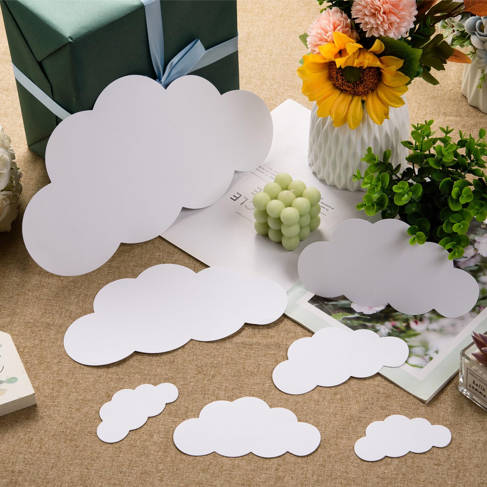MixTeach 100 Pieces White Cloud Cutouts Set - Paper Cloud Wall Decals, Die Cut Cardstock Shapes for Classroom Decor, Nursery, Playroom & Party Decorations | Perfect for Baby Showers, School Projects & Home Wall Art