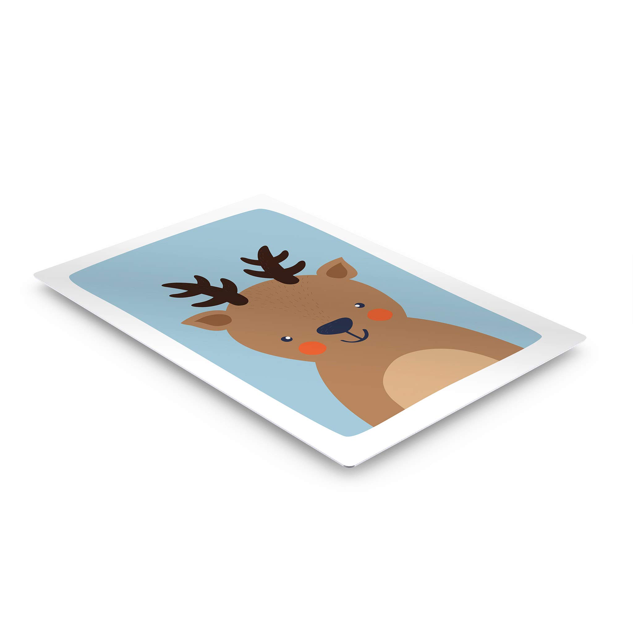 Cute Deer Blue Background Metal Print - 12x8 Inch Kids Room Decor, Nursery Wall Art, Baby Room Decoration | Made in USA | Perfect for Children's Bedrooms, Playrooms & Baby Showers