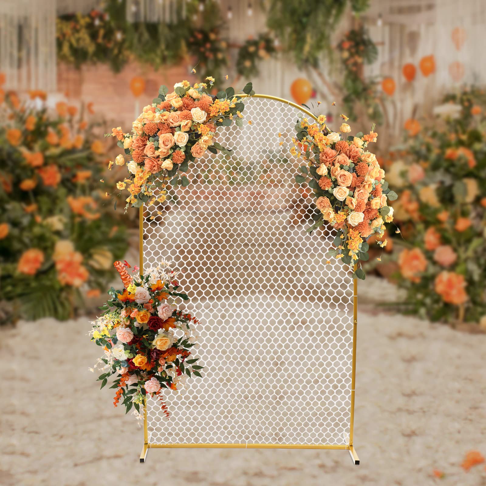 Elegant Gold Metal Wedding Arch Stand - Large Mesh Grid Backdrop Frame for Bridal Party, Garden Ceremony & Event Decor | Perfect for Outdoor Weddings, Photo Booths & Party Backgrounds