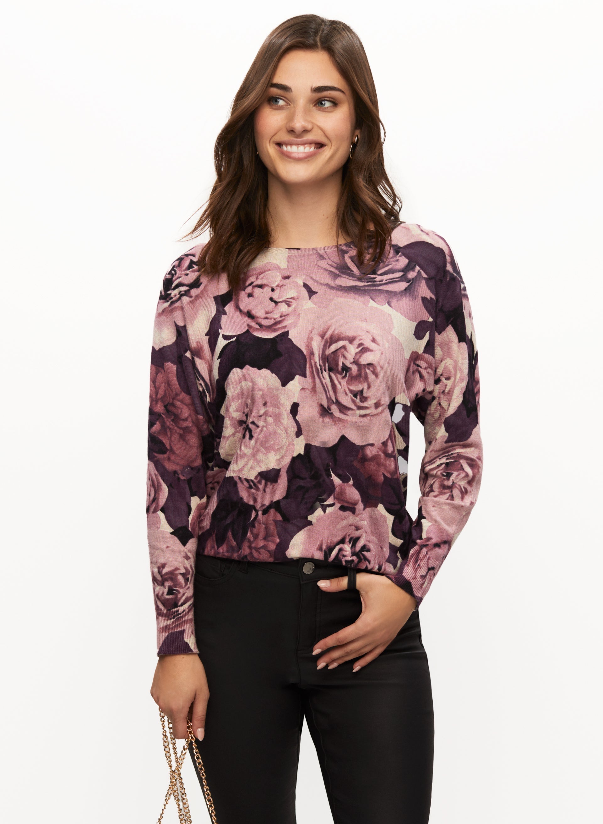 Floral Print Dolman Sleeve Sweater for Women - Boho Chic Knit Top for Casual Wear & Fall Layering