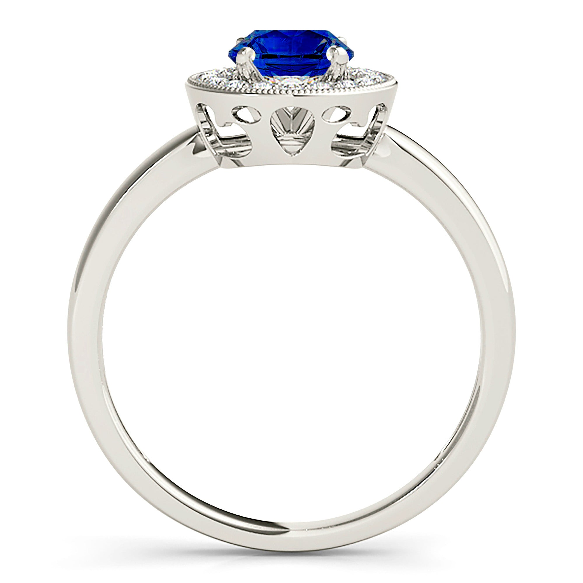 1.35 Carat Genuine Blue Sapphire Solitaire Milgrain Halo Ring – Elegant Engagement, Wedding, or Anniversary Jewelry Gift for Women