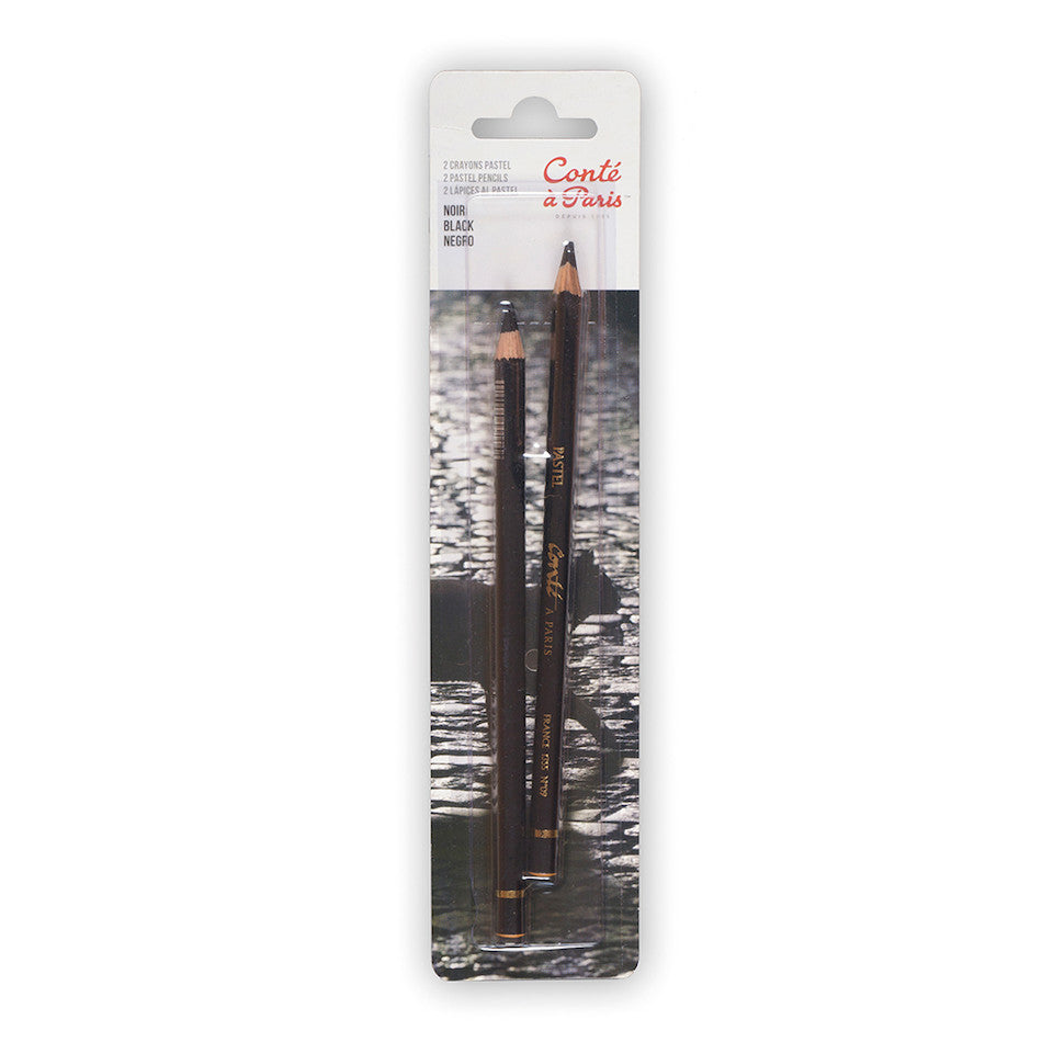 Conte a Paris Pastel Pencils - Set of 2 Black Drawing & Sketching Pencils for Artists - Perfect for Portraits, Landscapes & Fine Art Sketching